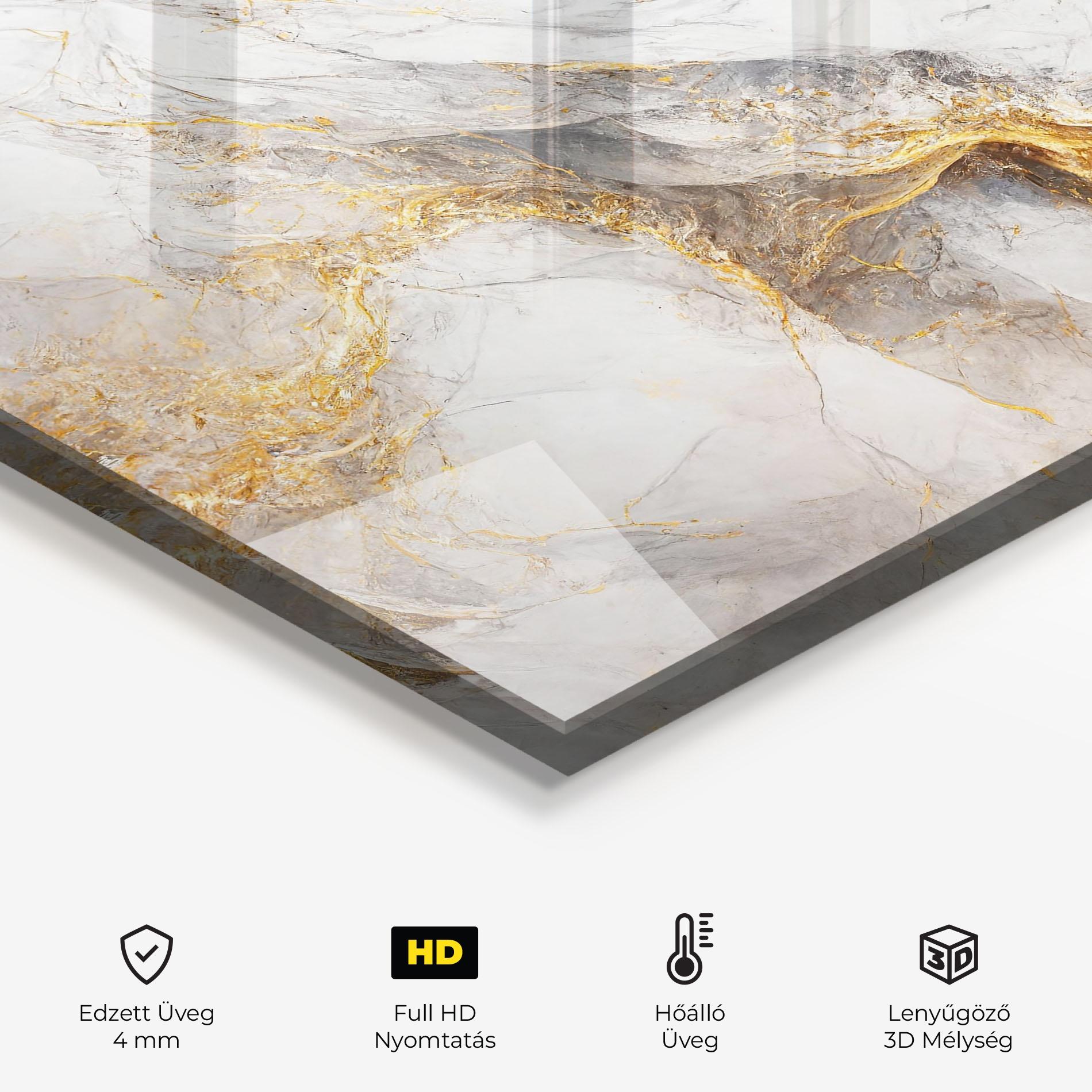 Konyhai üveg hátfal Gold Liquid Grey Marble mockup 2