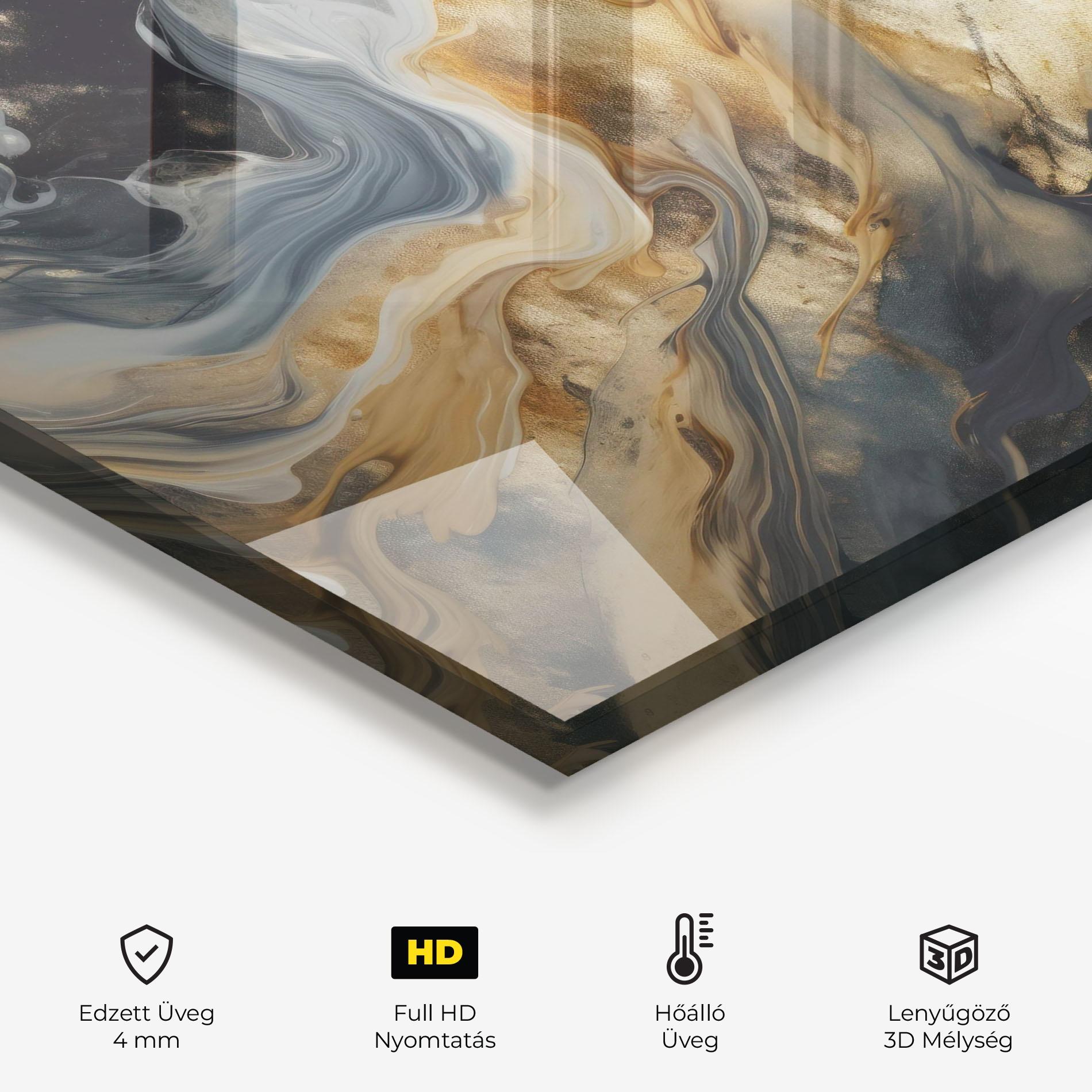 Konyhai üveg hátfal Grey Gold Liquid Marble mockup 2