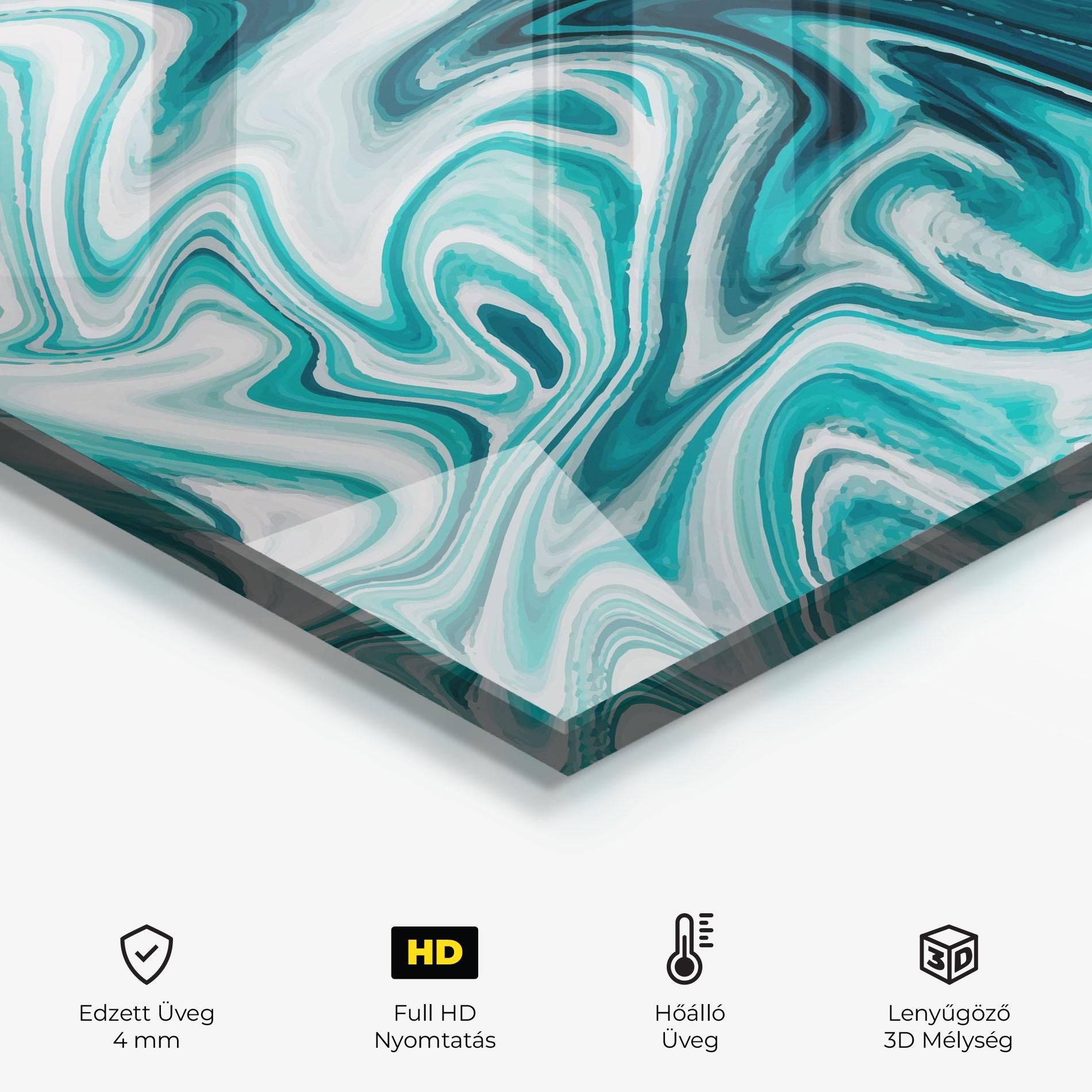 Konyhai üveg hátfal White Blue Liquid Marble mockup 2
