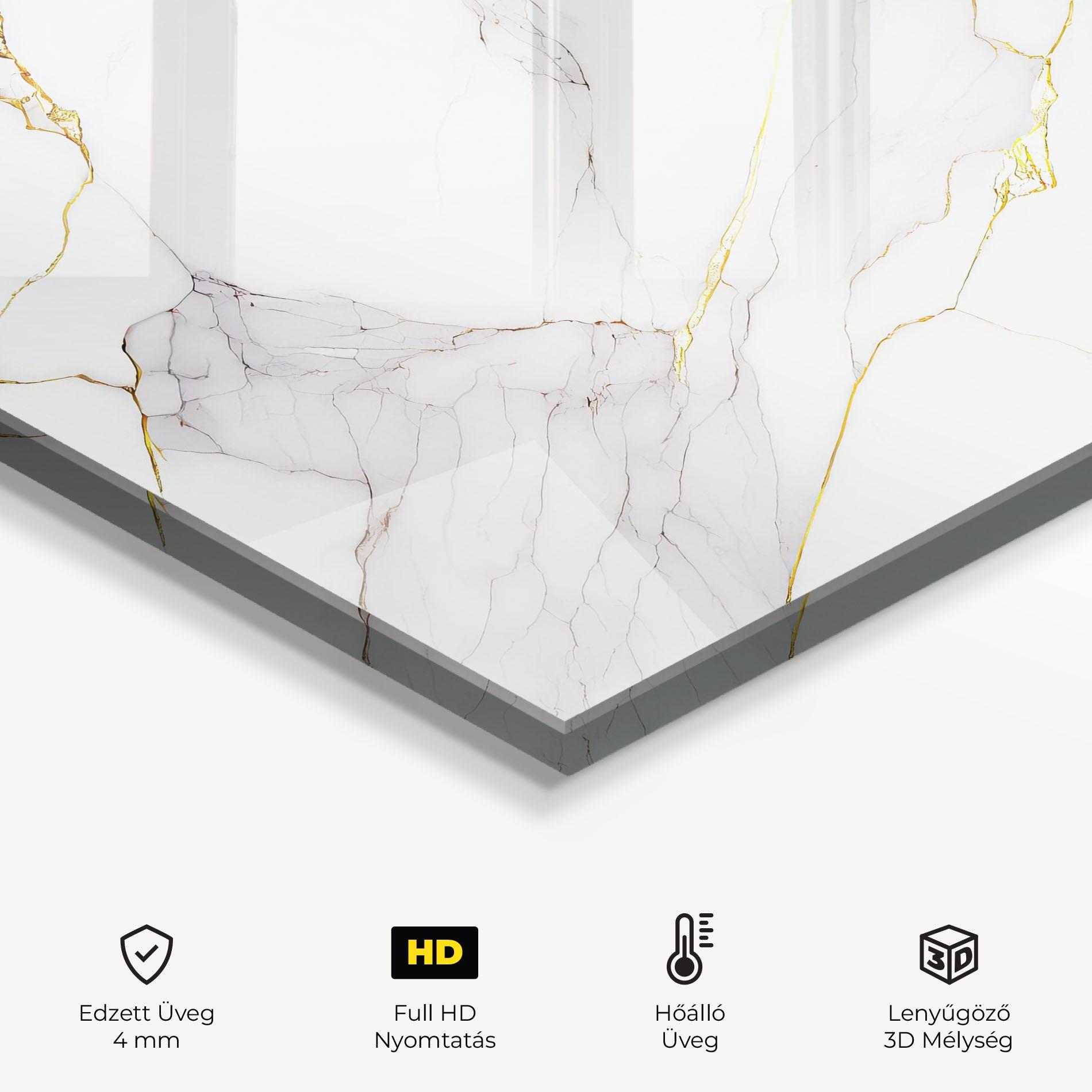 Konyhai üveg hátfal White Grey Golden Lines mockup 2