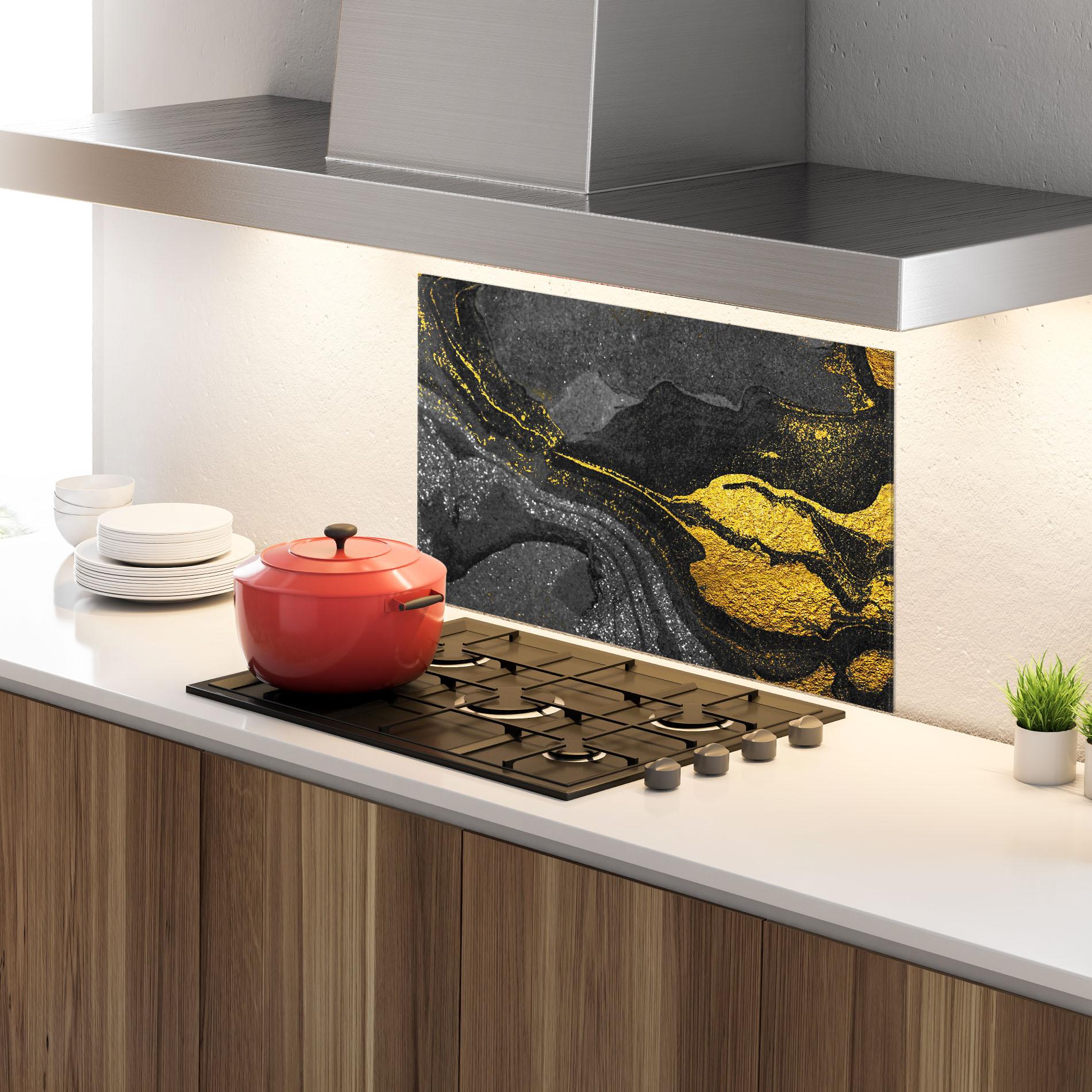 Konyhai üveg hátfal Black And Gold Texture mockup 4