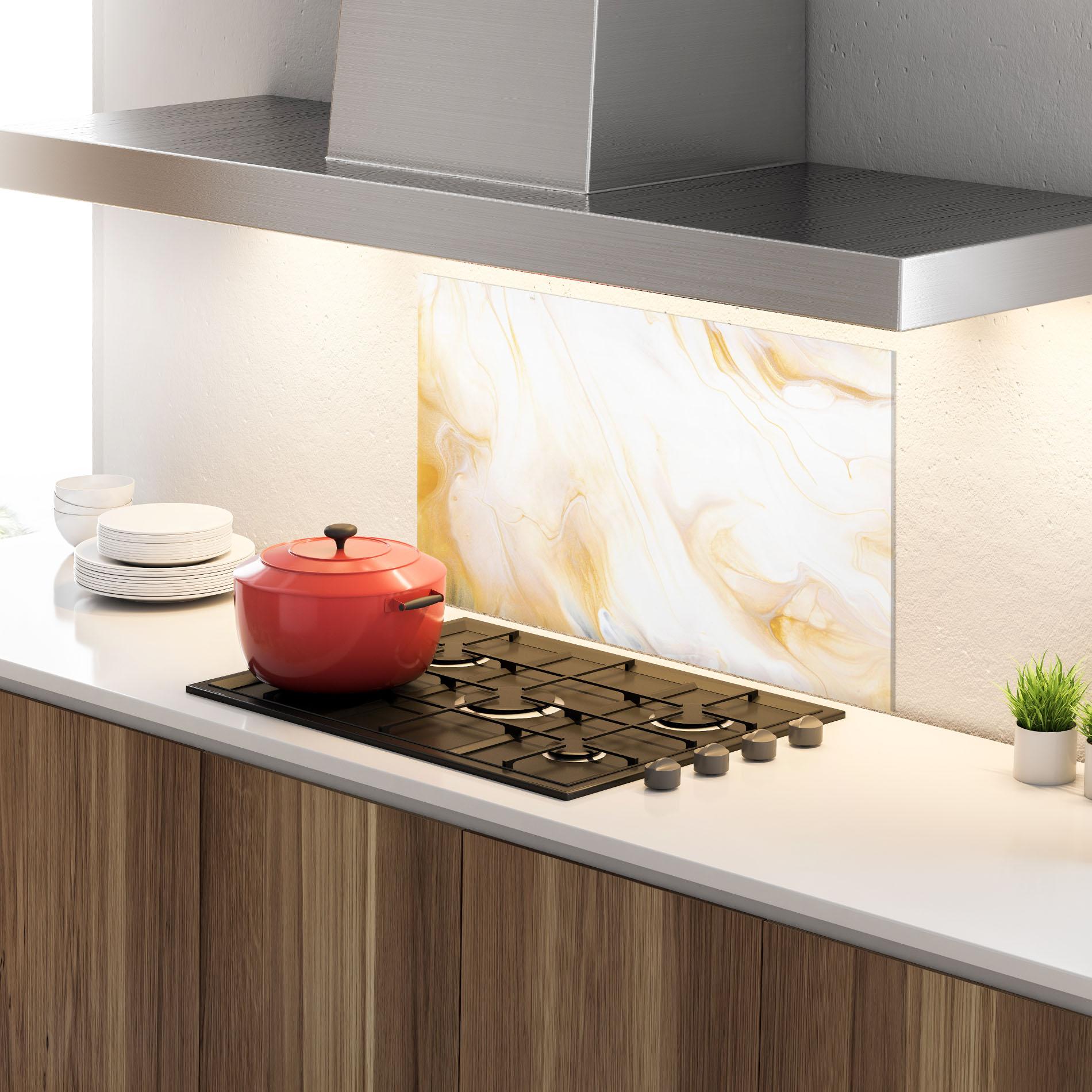 Konyhai üveg hátfal White Yellow Marble mockup 4