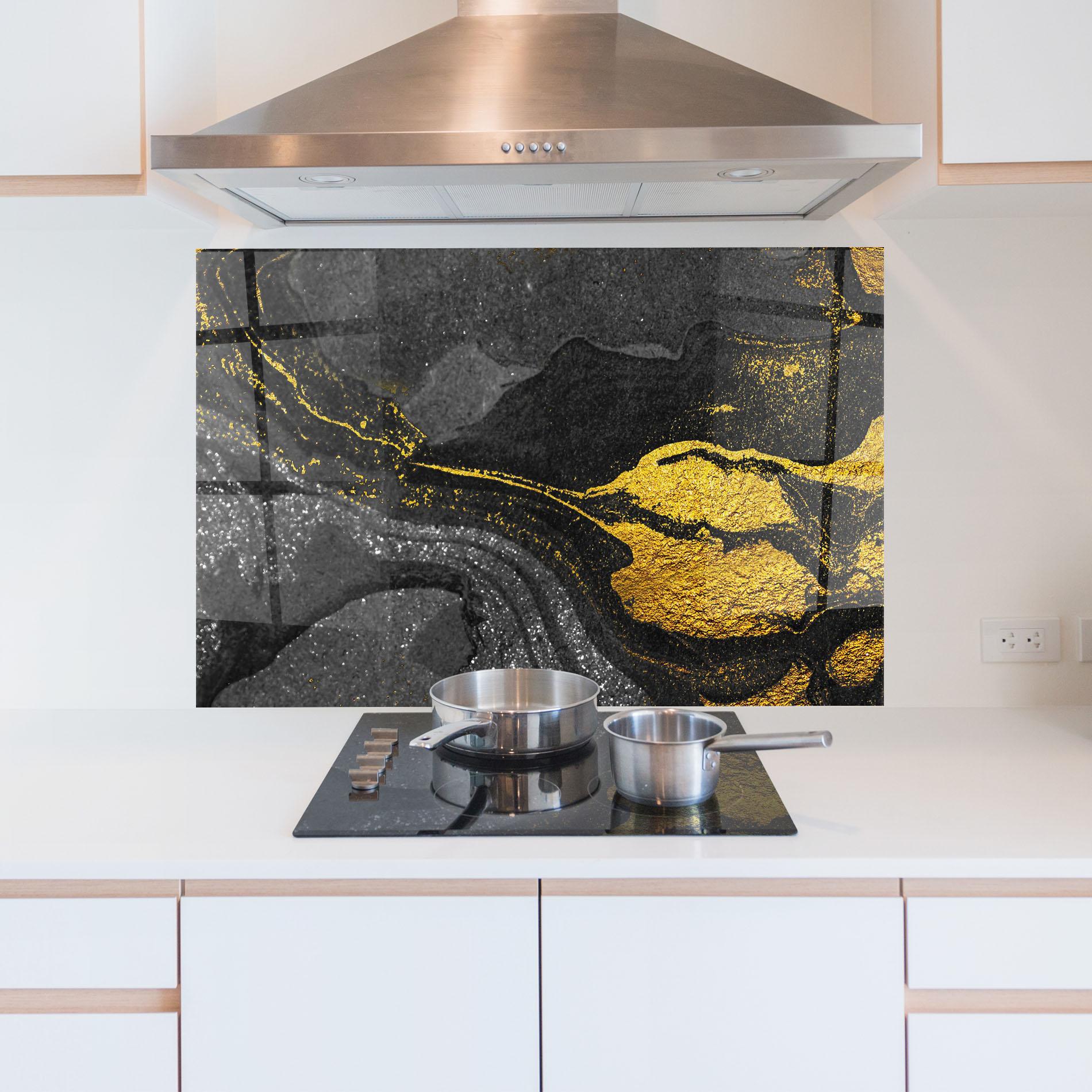 Konyhai üveg hátfal Black And Gold Texture mockup 5