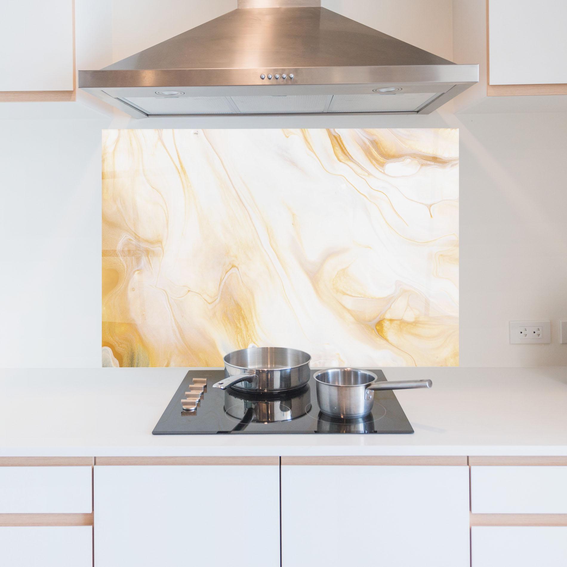 Konyhai üveg hátfal White Yellow Marble mockup 5