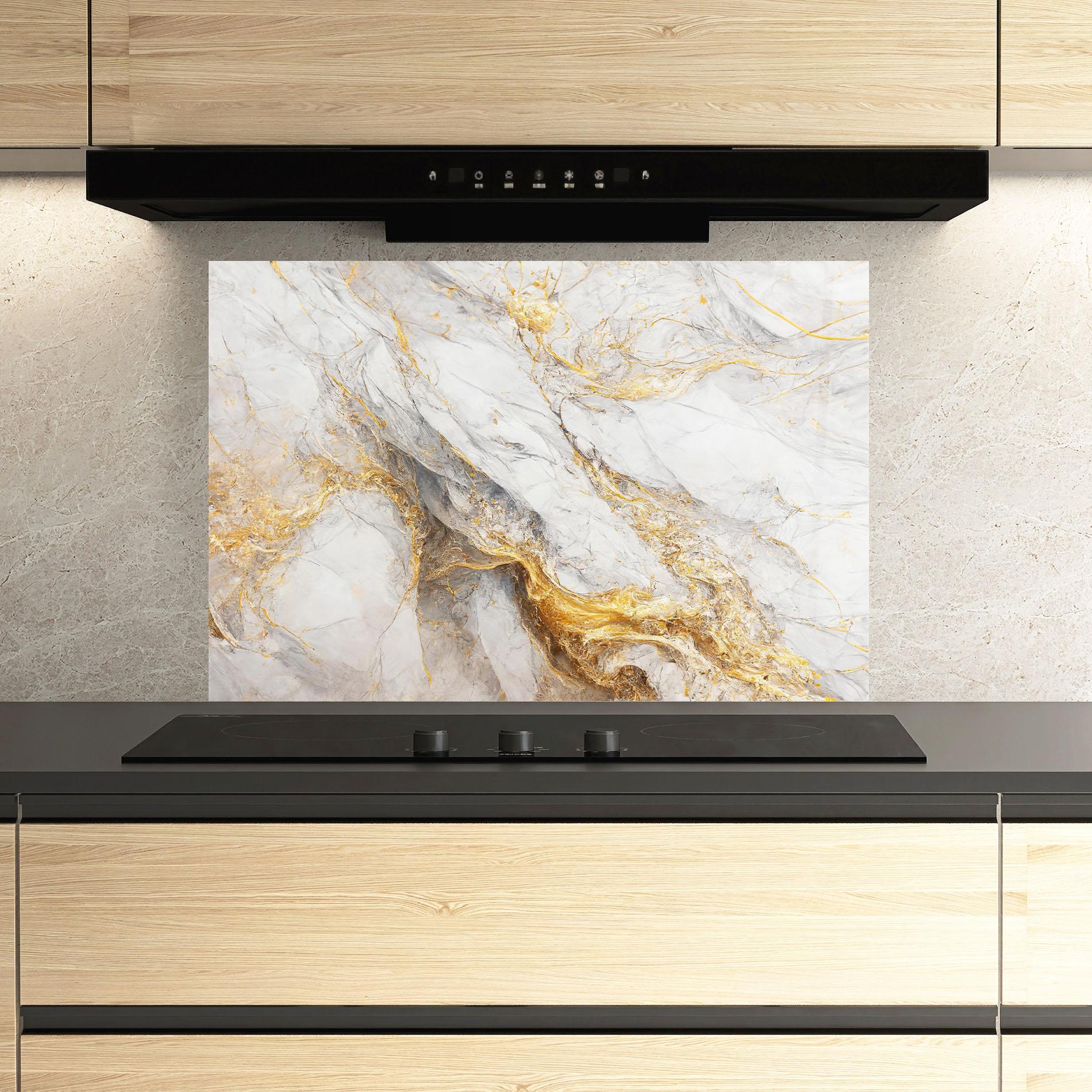 Konyhai üveg hátfal Gold Liquid Grey Marble mockup 3