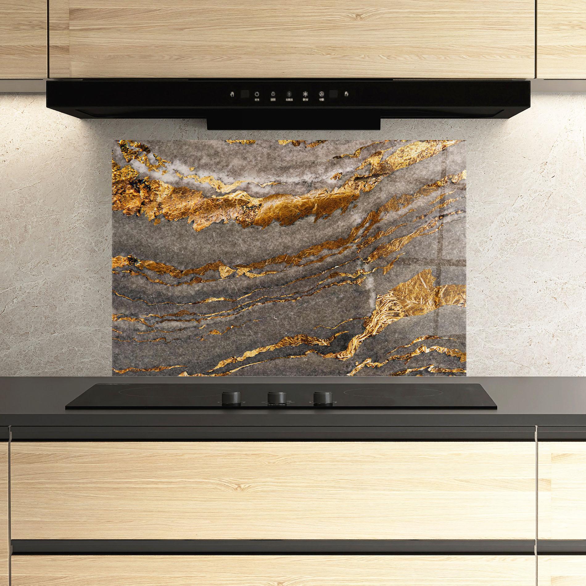 Konyhai üveg hátfal Gold Paper Marble mockup 3