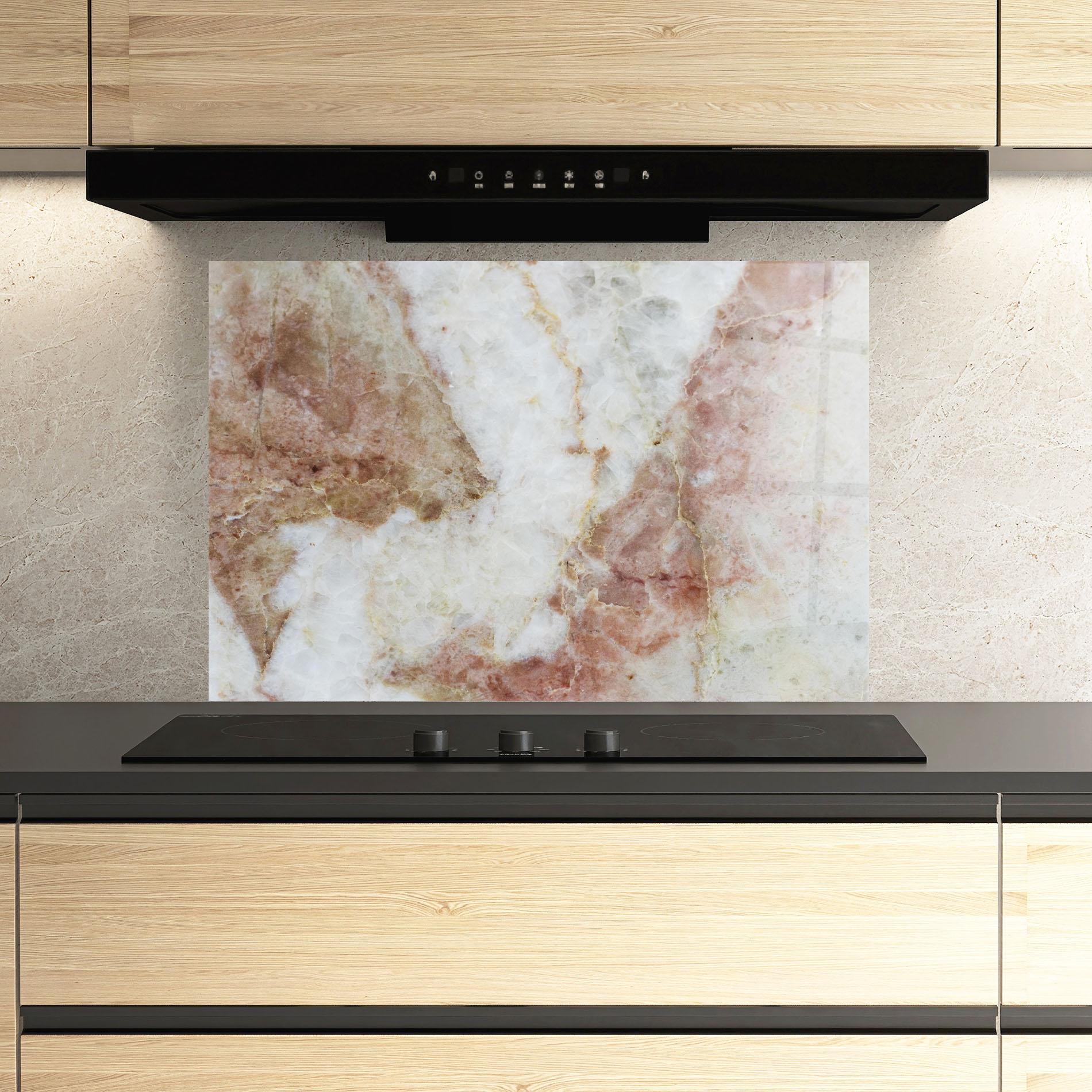 Konyhai üveg hátfal Pink White Marble mockup 3