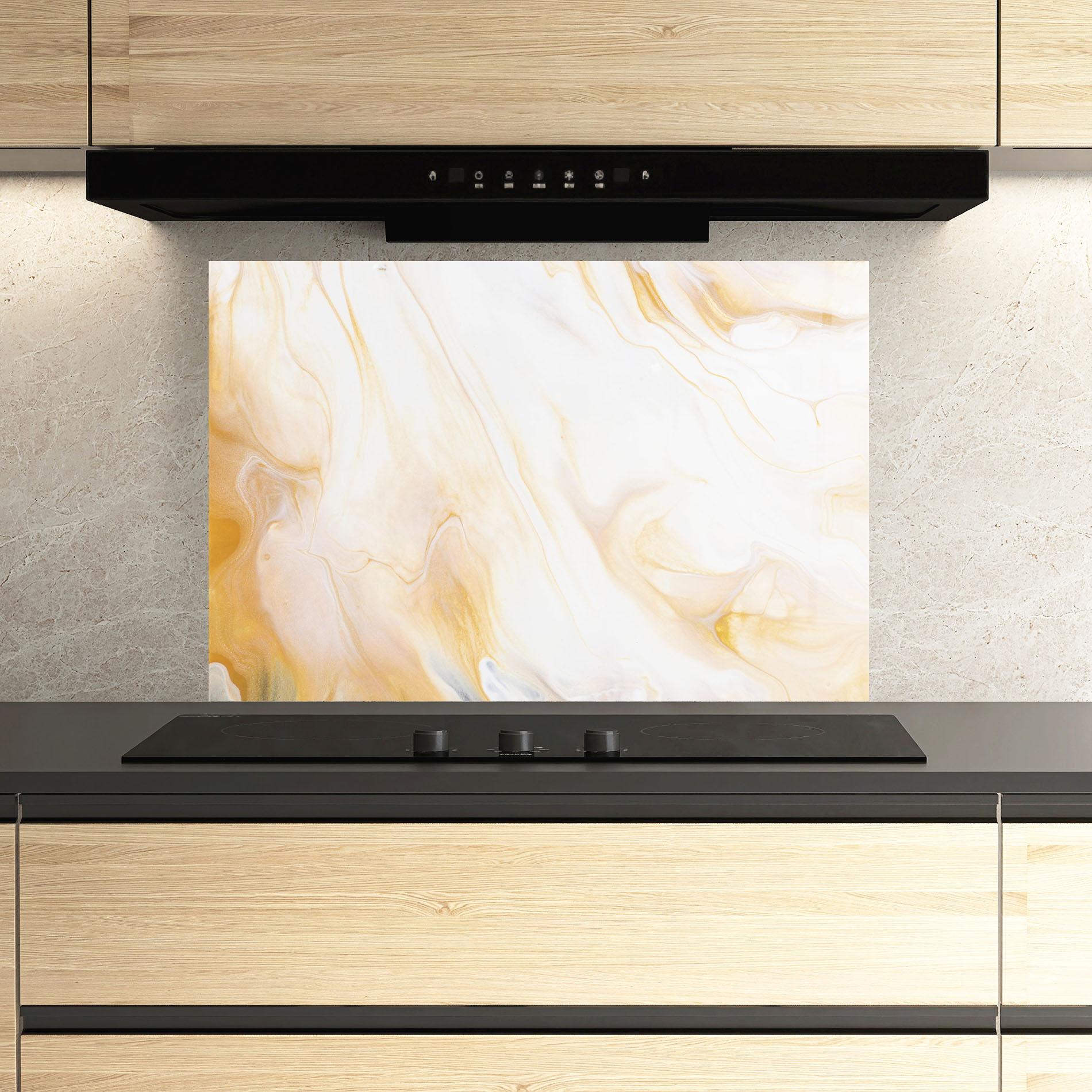 Konyhai üveg hátfal White Yellow Marble mockup 3