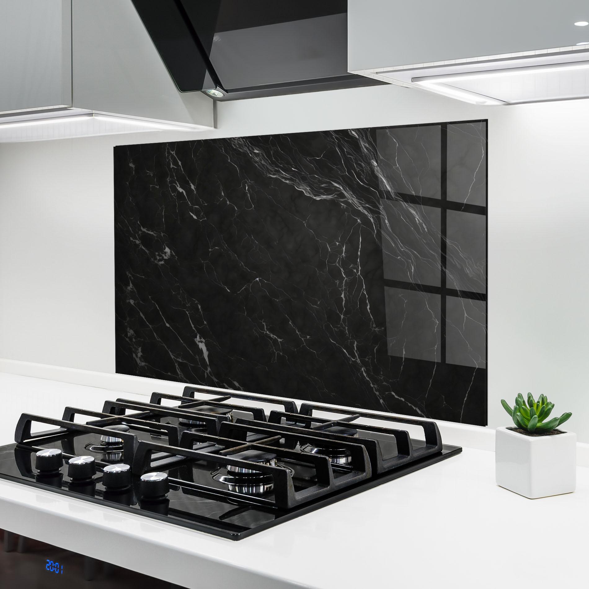 Konyhai üveg hátfal Black Marble mockup 6