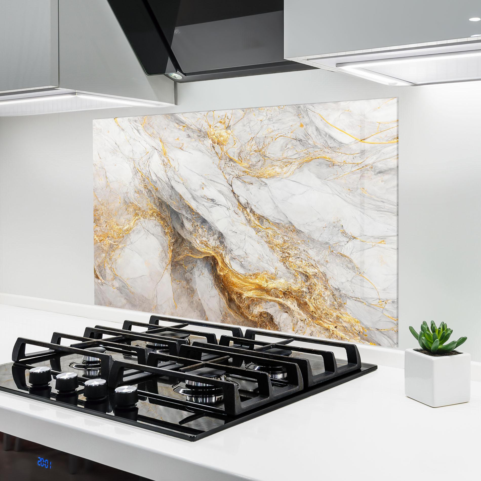 Konyhai üveg hátfal Gold Liquid Grey Marble mockup 6