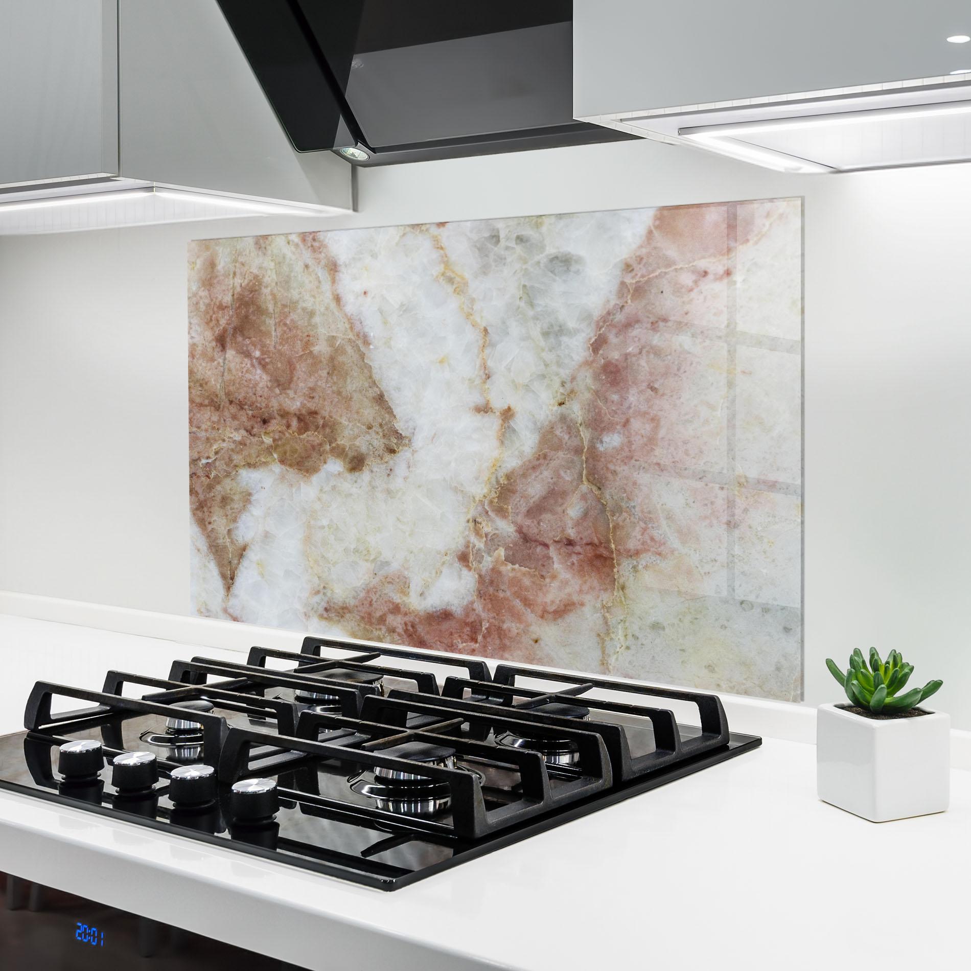 Konyhai üveg hátfal Pink White Marble mockup 6