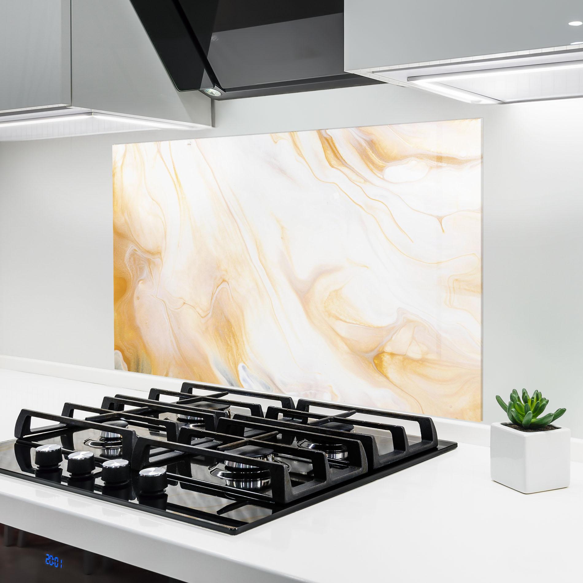 Konyhai üveg hátfal White Yellow Marble mockup 6