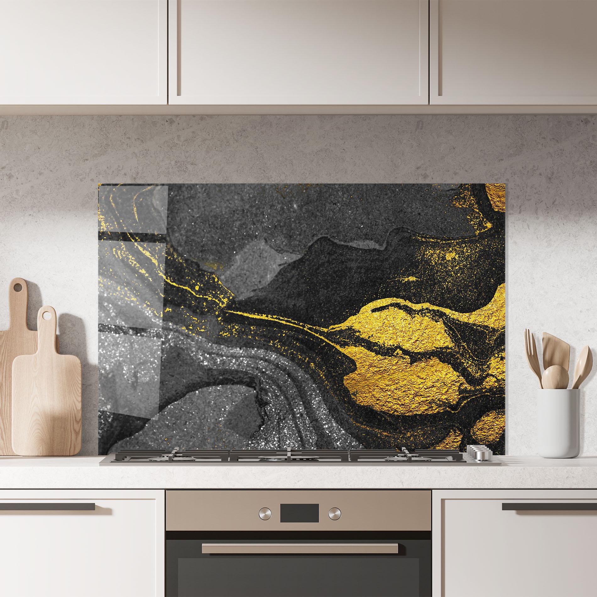 Konyhai üveg hátfal Black And Gold Texture mockup 7