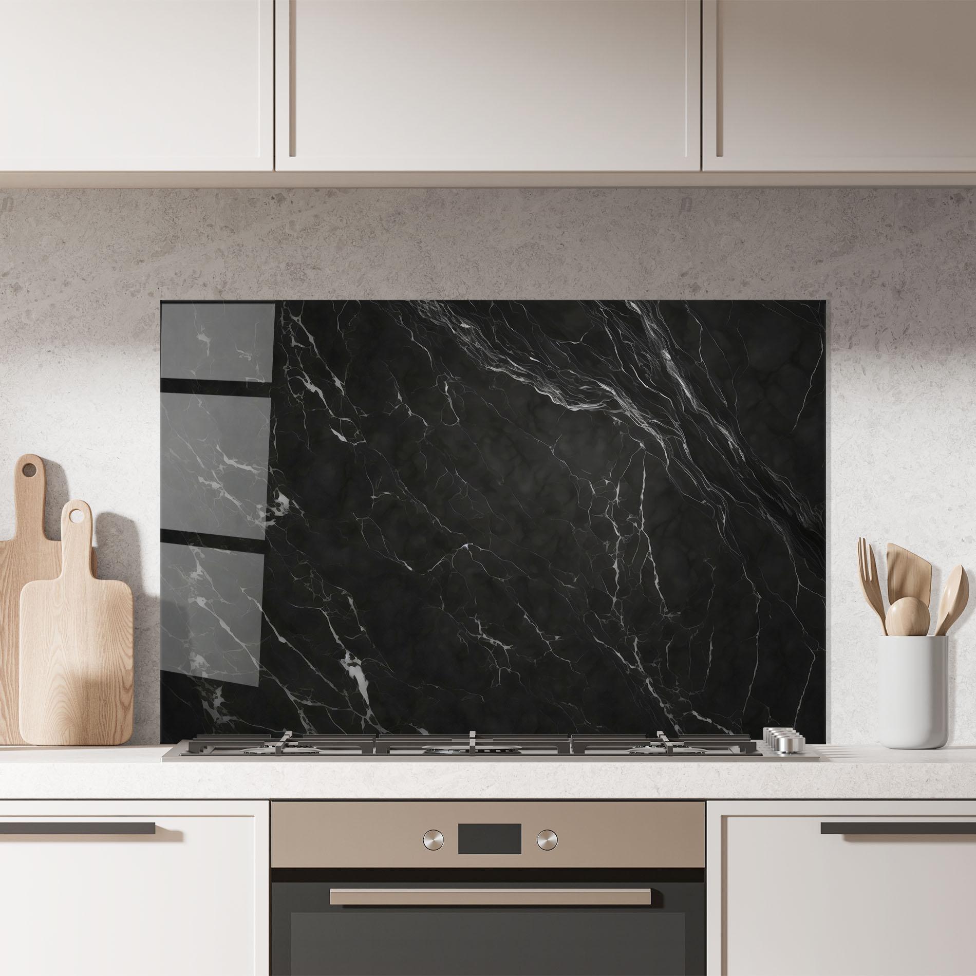 Konyhai üveg hátfal Black Marble mockup 7