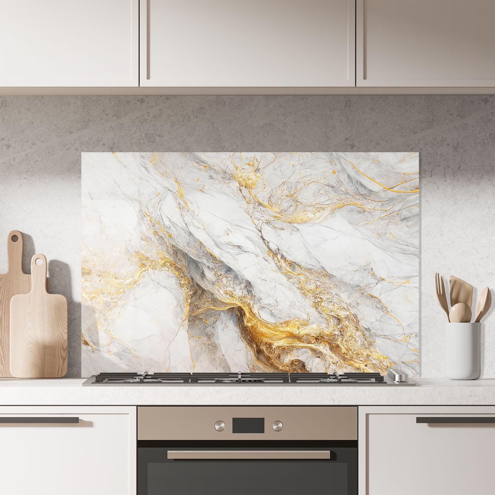 Konyhai üveg hátfal Gold Liquid Grey Marble mockup 7