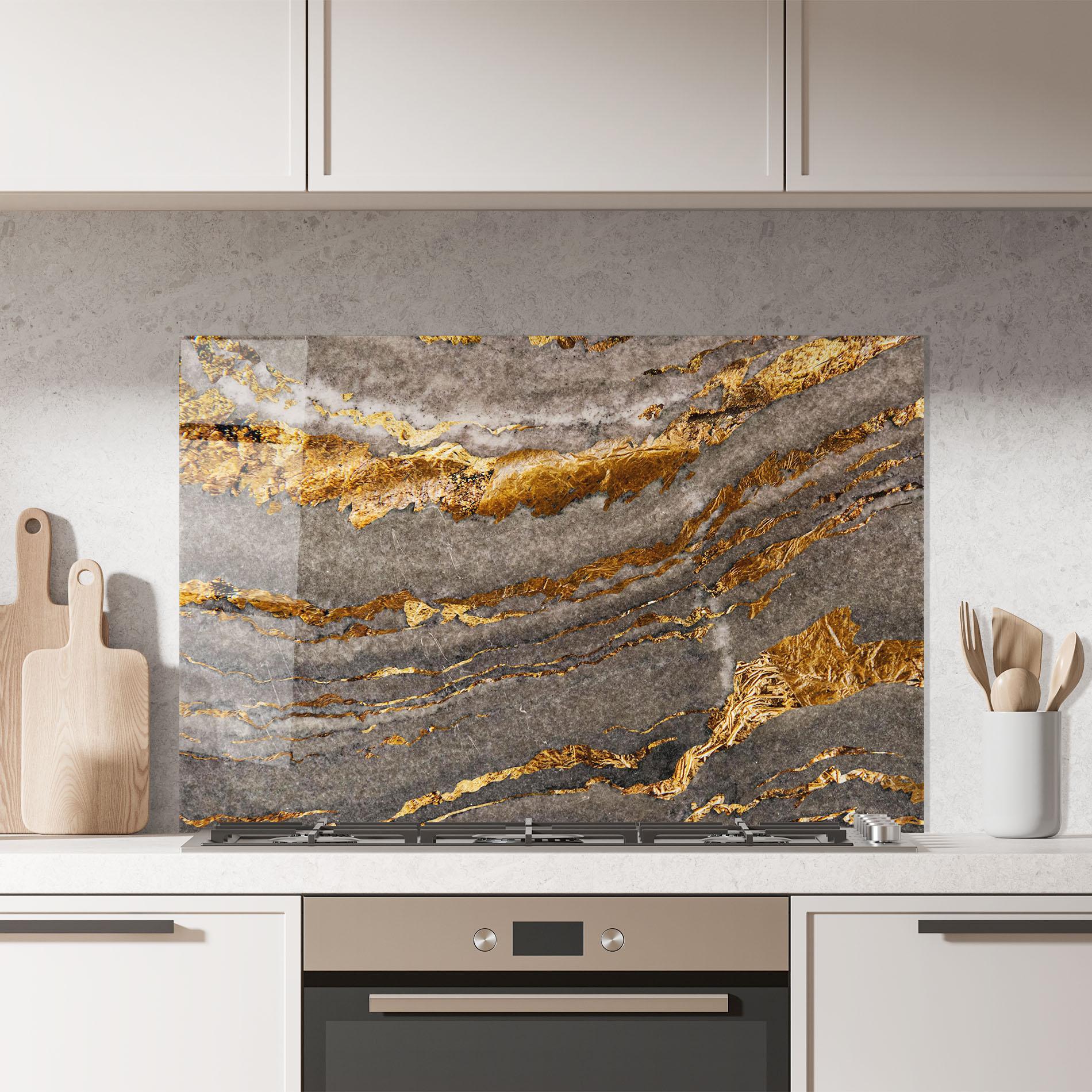 Konyhai üveg hátfal Gold Paper Marble mockup 7