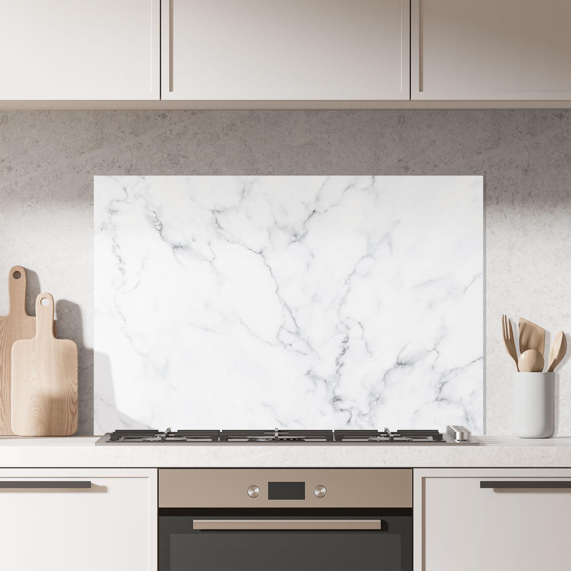 Konyhai üveg hátfal White Marble Texture mockup 7