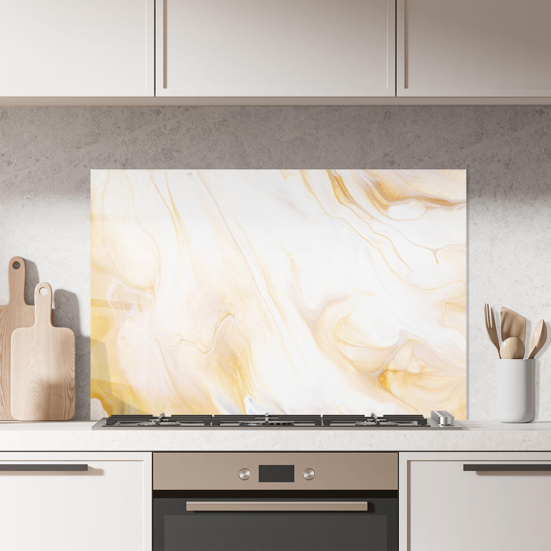 Konyhai üveg hátfal White Yellow Marble mockup 7