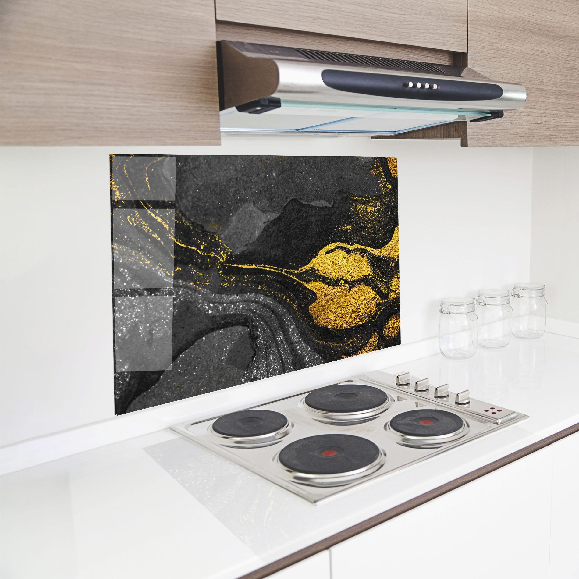 Konyhai üveg hátfal Black And Gold Texture mockup 8