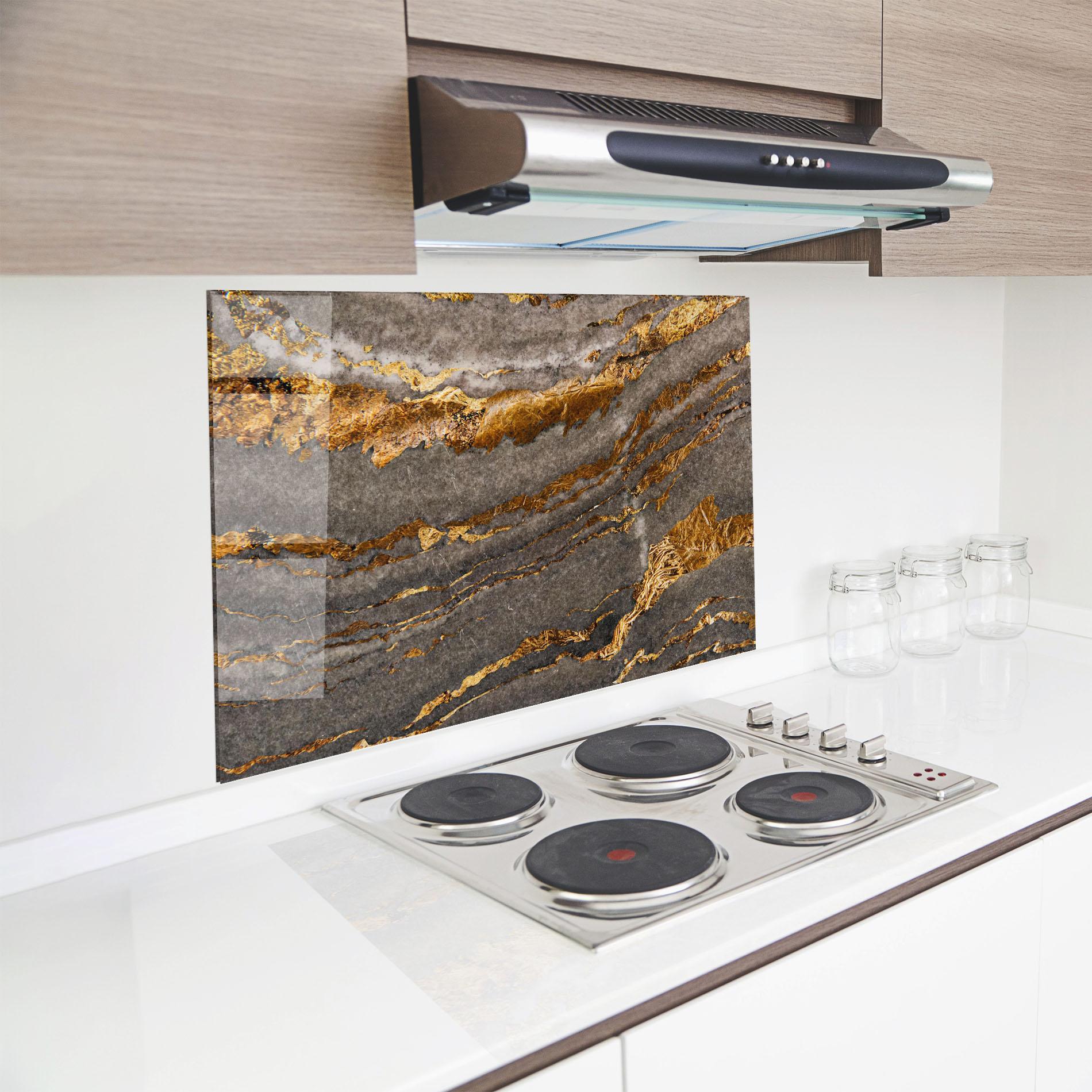 Konyhai üveg hátfal Gold Paper Marble mockup 8