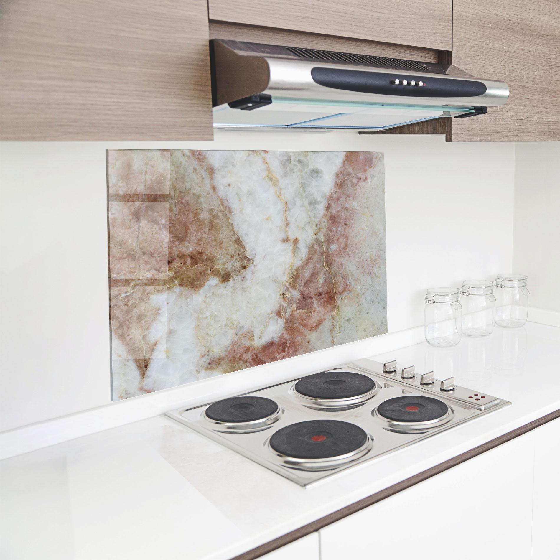Konyhai üveg hátfal Pink White Marble mockup 8