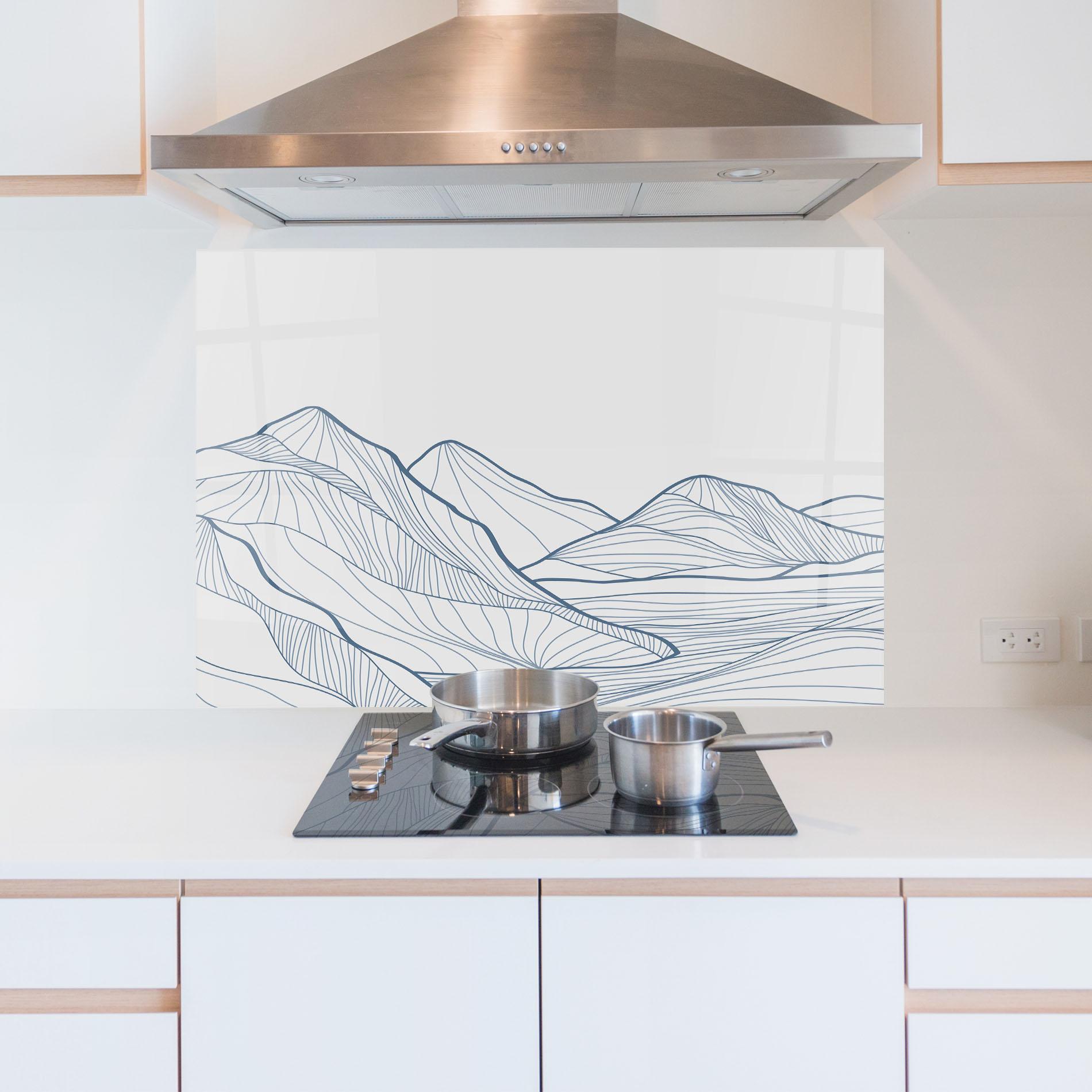 Konyhai üveg hátfal Mountain Blue Line mockup 5