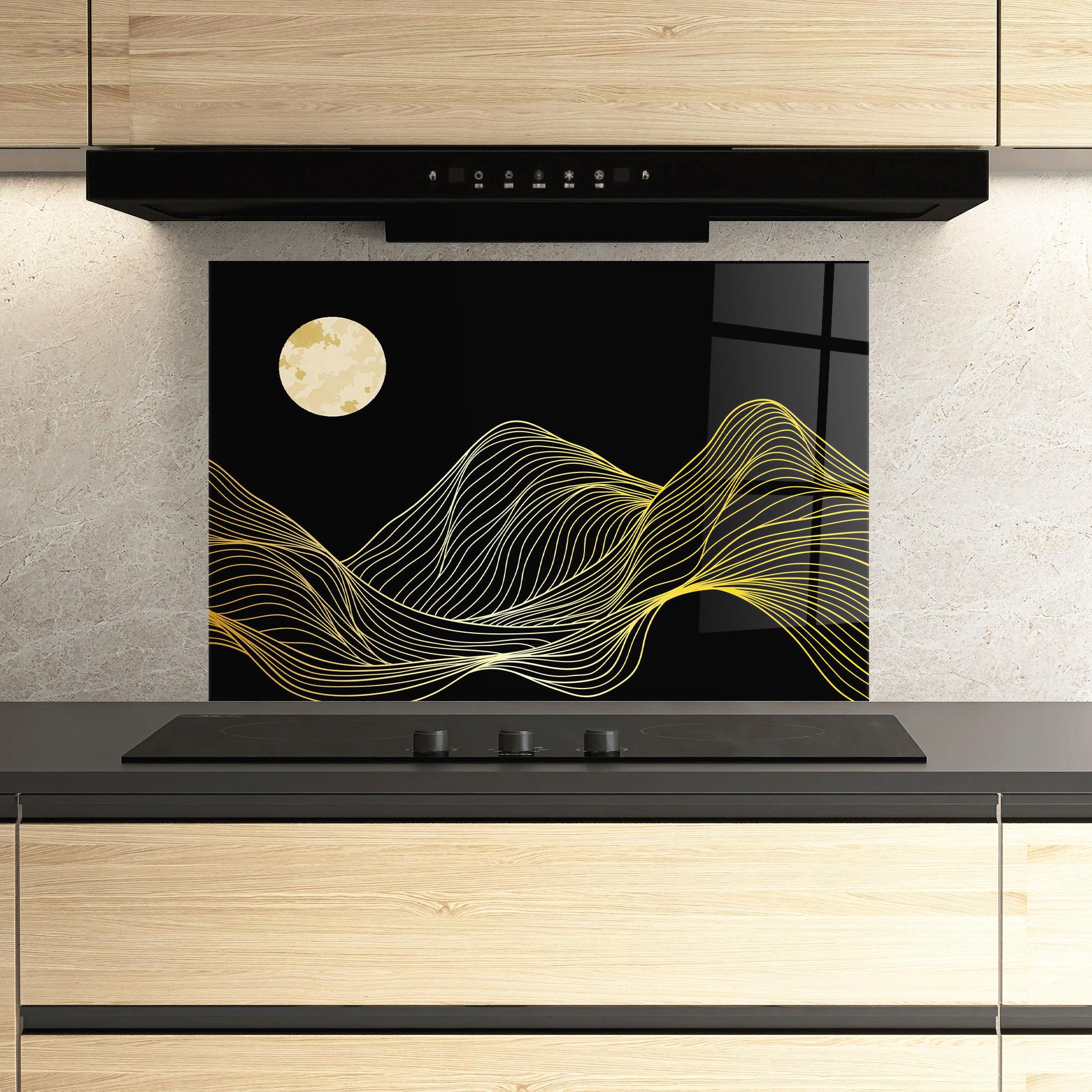 Konyhai üveg hátfal Gold Moon mockup 3