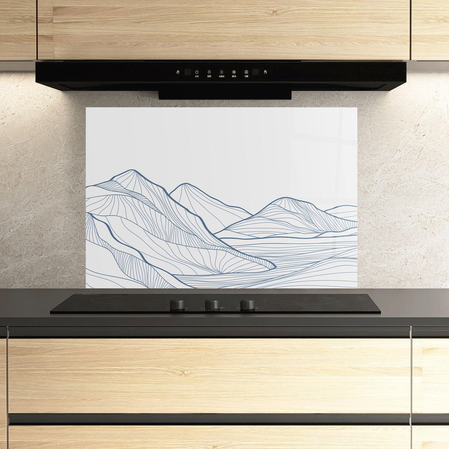 Konyhai üveg hátfal Mountain Blue Line mockup 3
