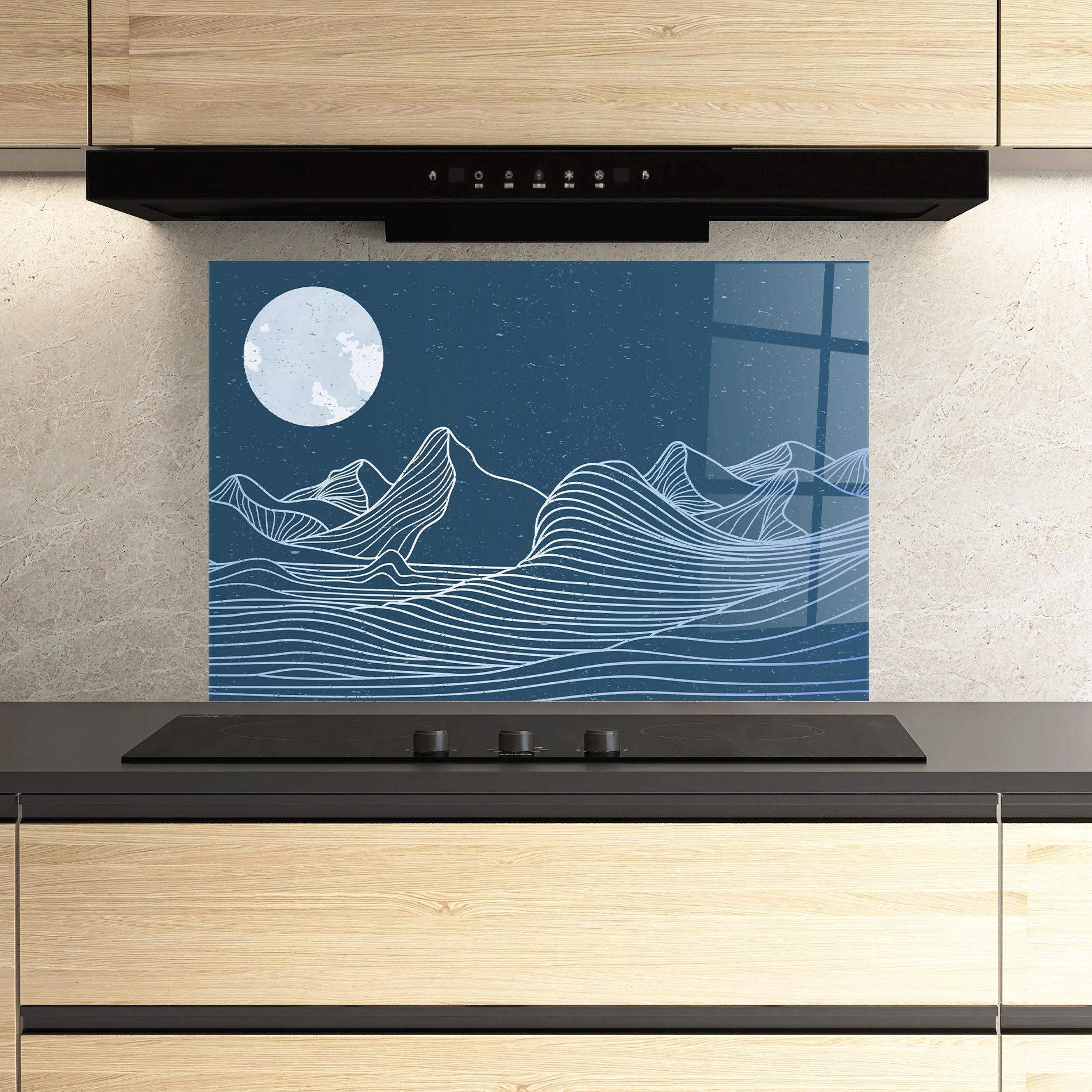 Konyhai üveg hátfal Ocean Blue Wave mockup 3