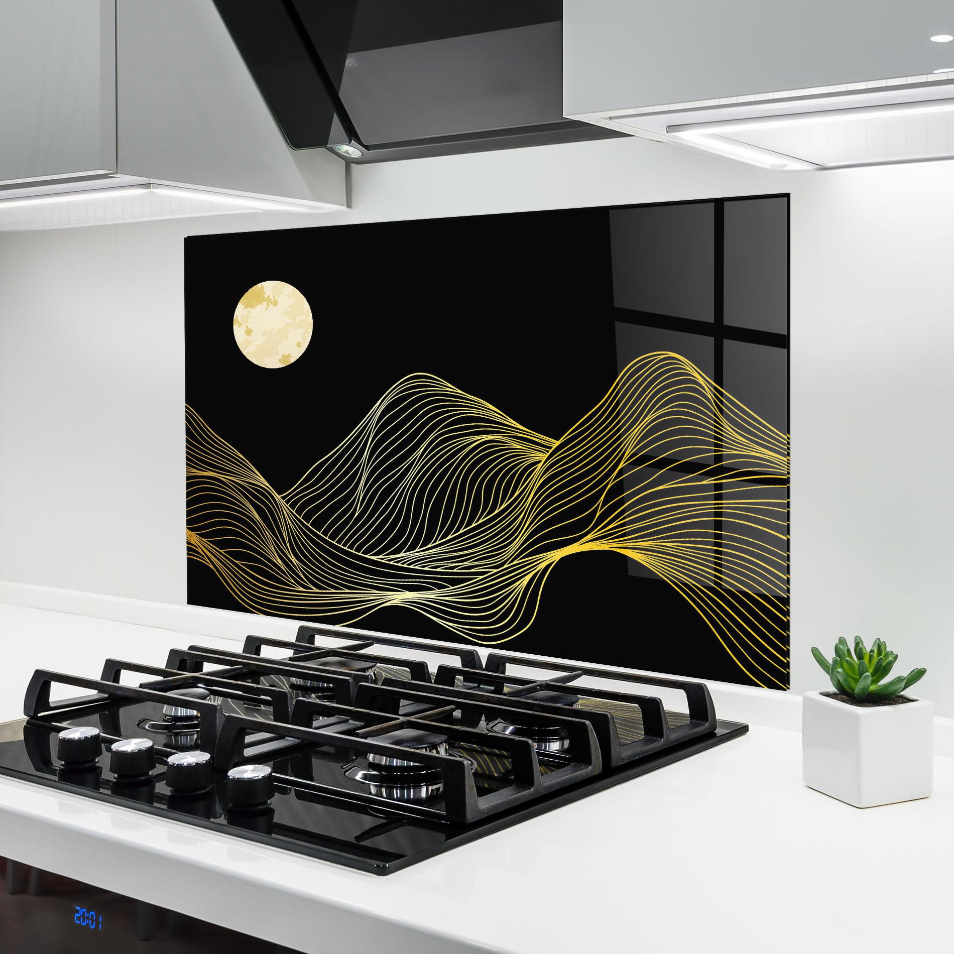 Konyhai üveg hátfal Gold Moon mockup 6