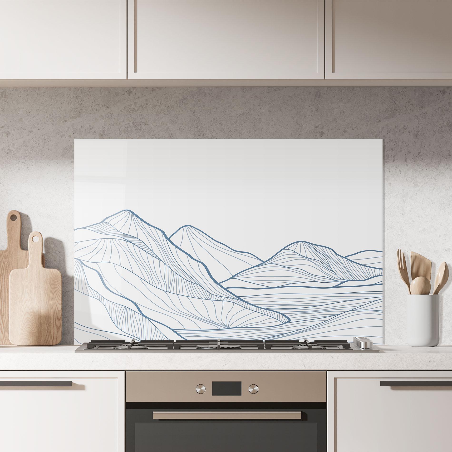 Konyhai üveg hátfal Mountain Blue Line mockup 7