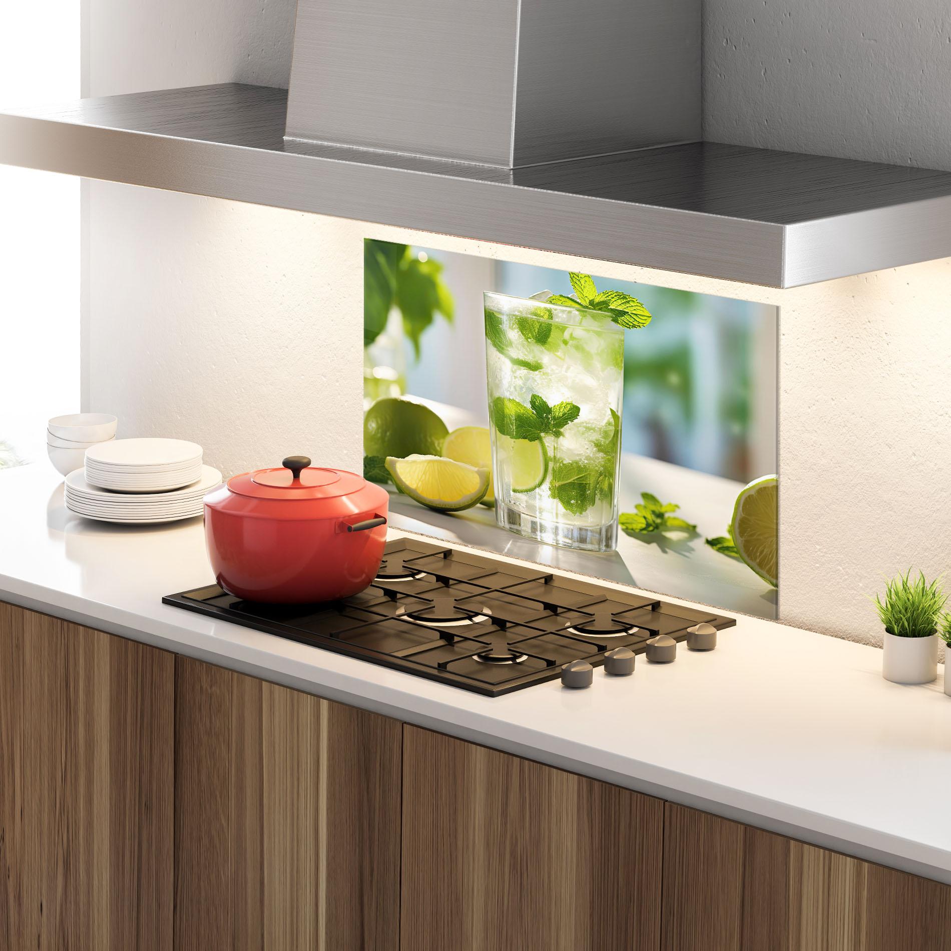 Konyhai üveg hátfal Lime Mint Glass mockup 4