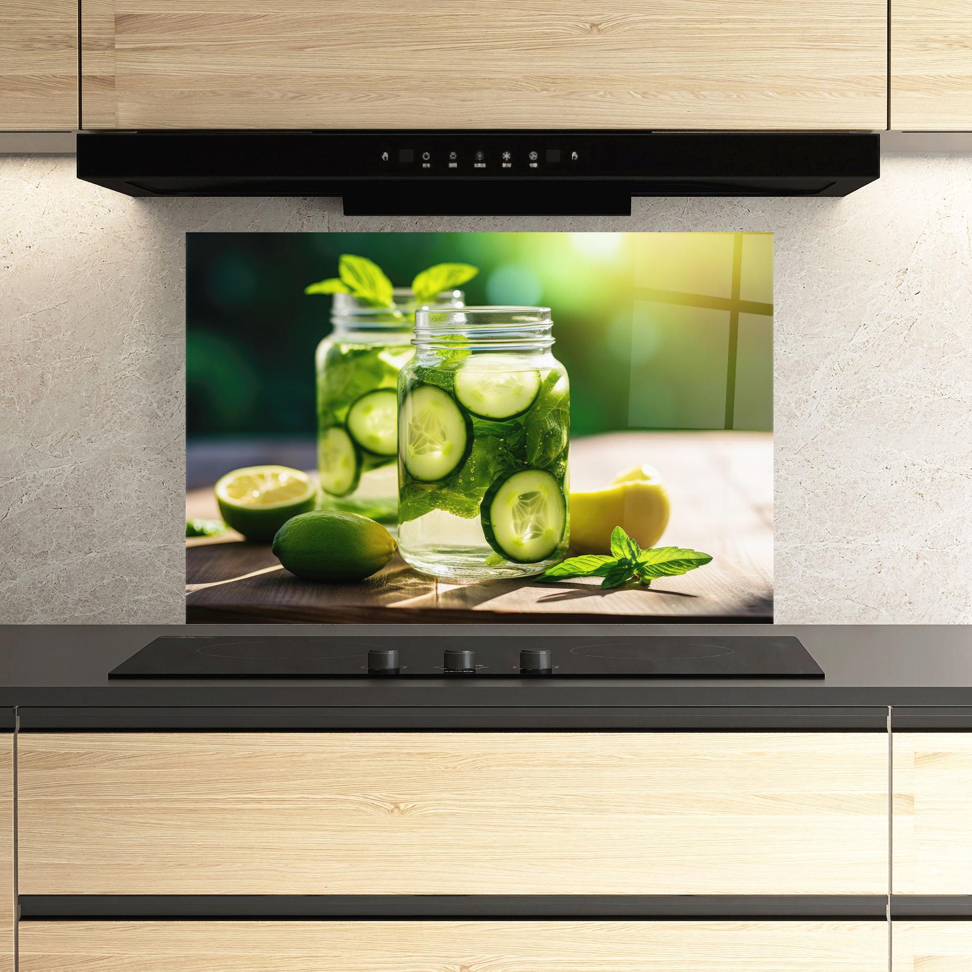 Konyhai üveg hátfal Cold Drink Cucumber mockup 3