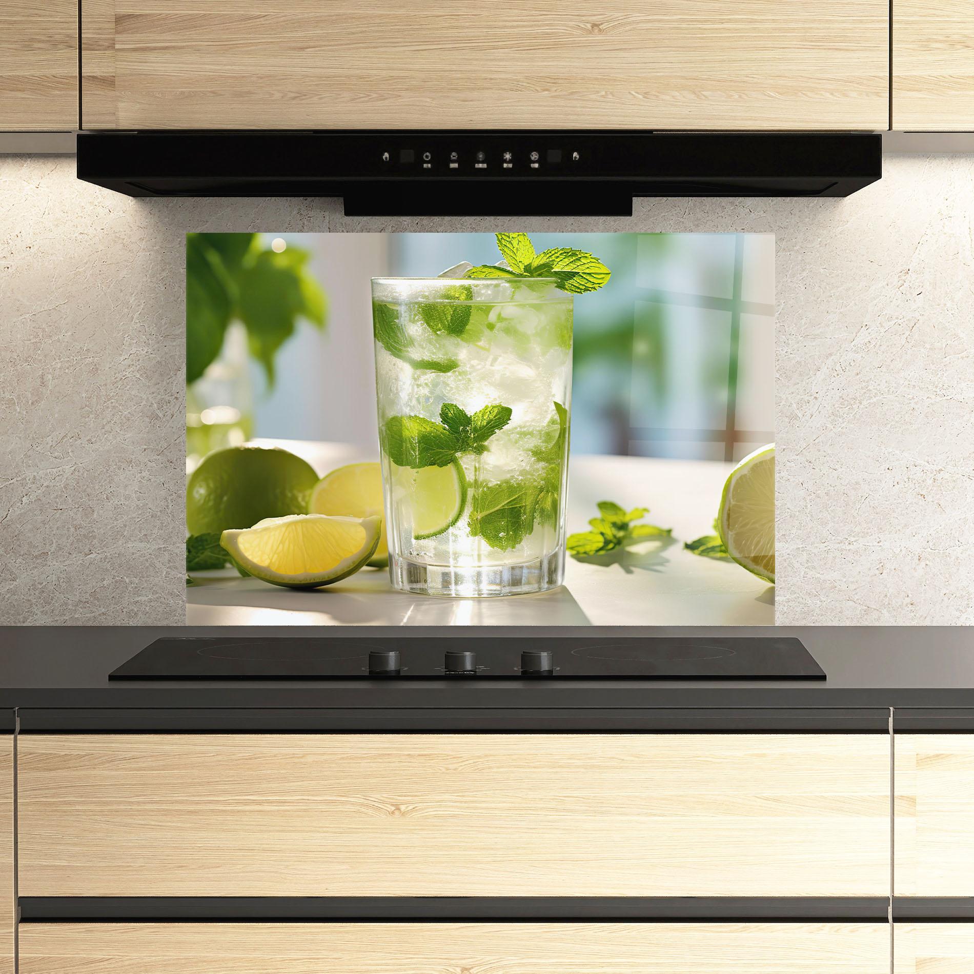 Konyhai üveg hátfal Lime Mint Glass mockup 3