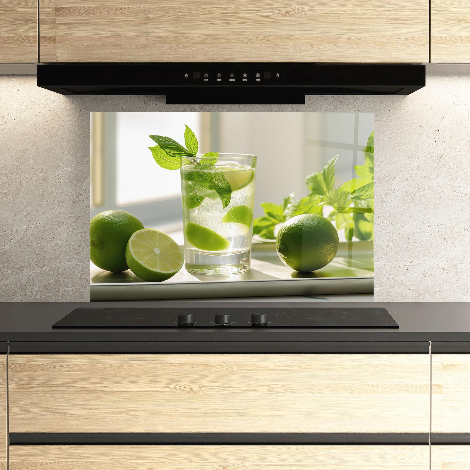 Konyhai üveg hátfal Mint Lime Glass mockup 3