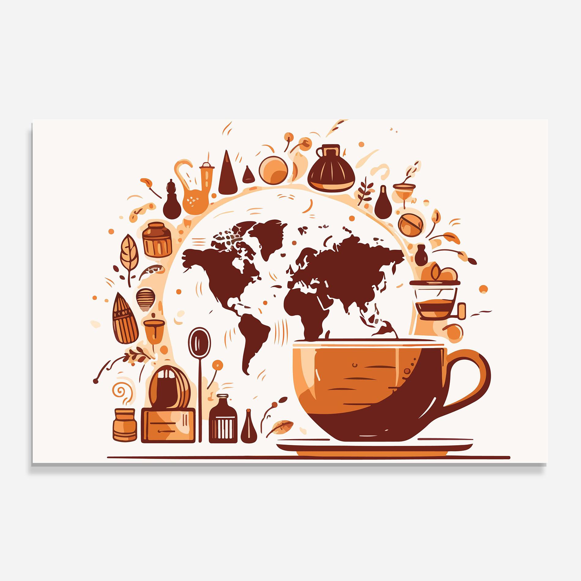 Konyhai üveg hátfal Coffee Map mockup 0