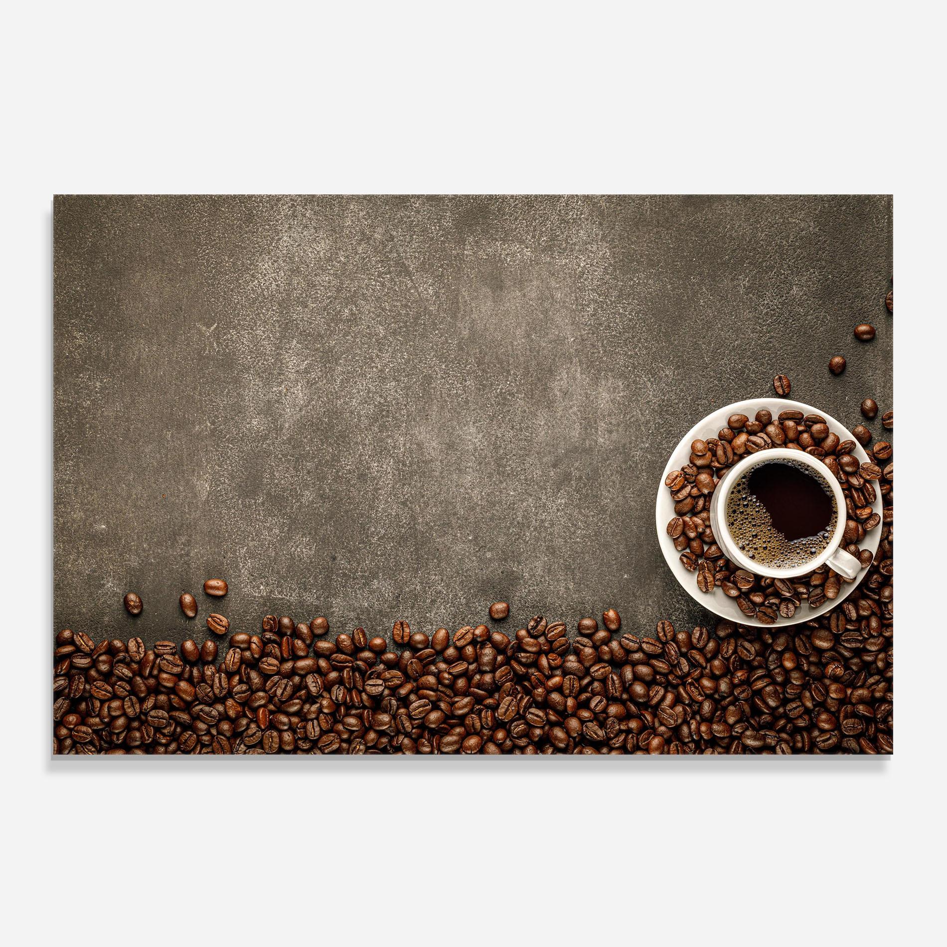 Konyhai üveg hátfal Coffee On Grey Table mockup 0