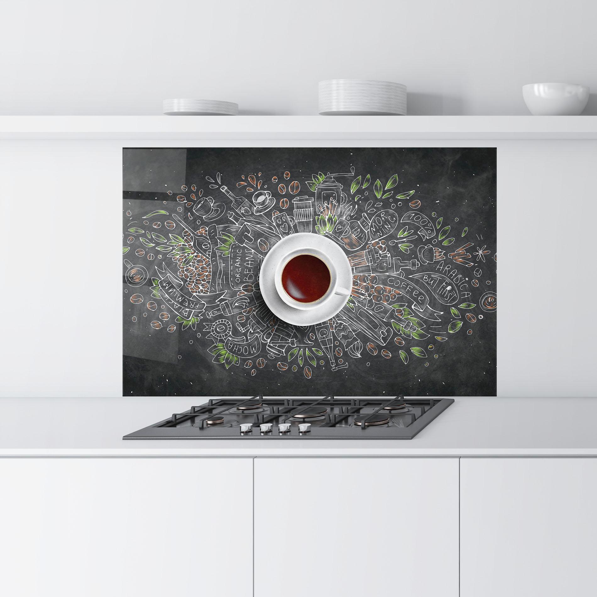 Konyhai üveg hátfal Black Board Coffee mockup 9