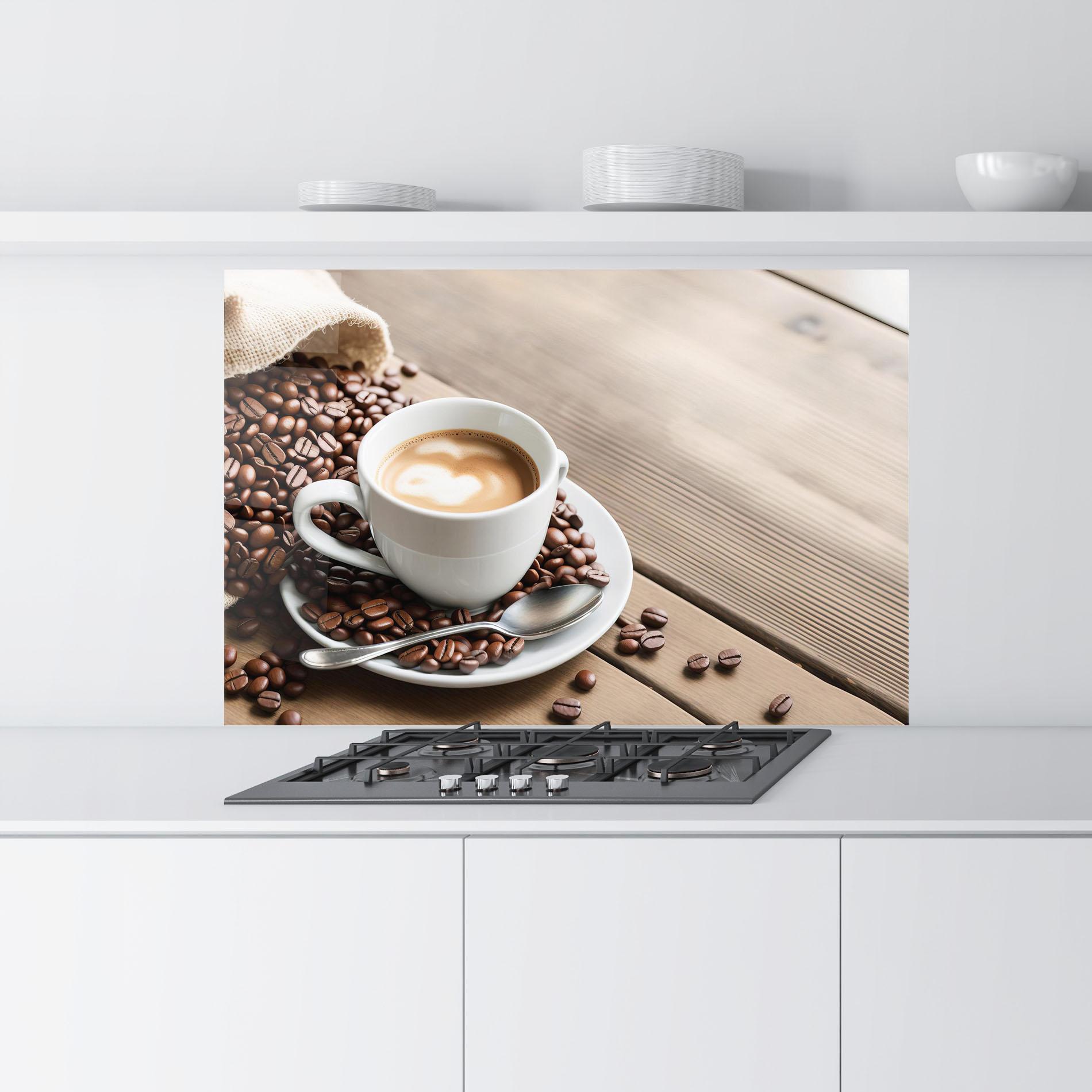 Konyhai üveg hátfal Coffee On Table mockup 9