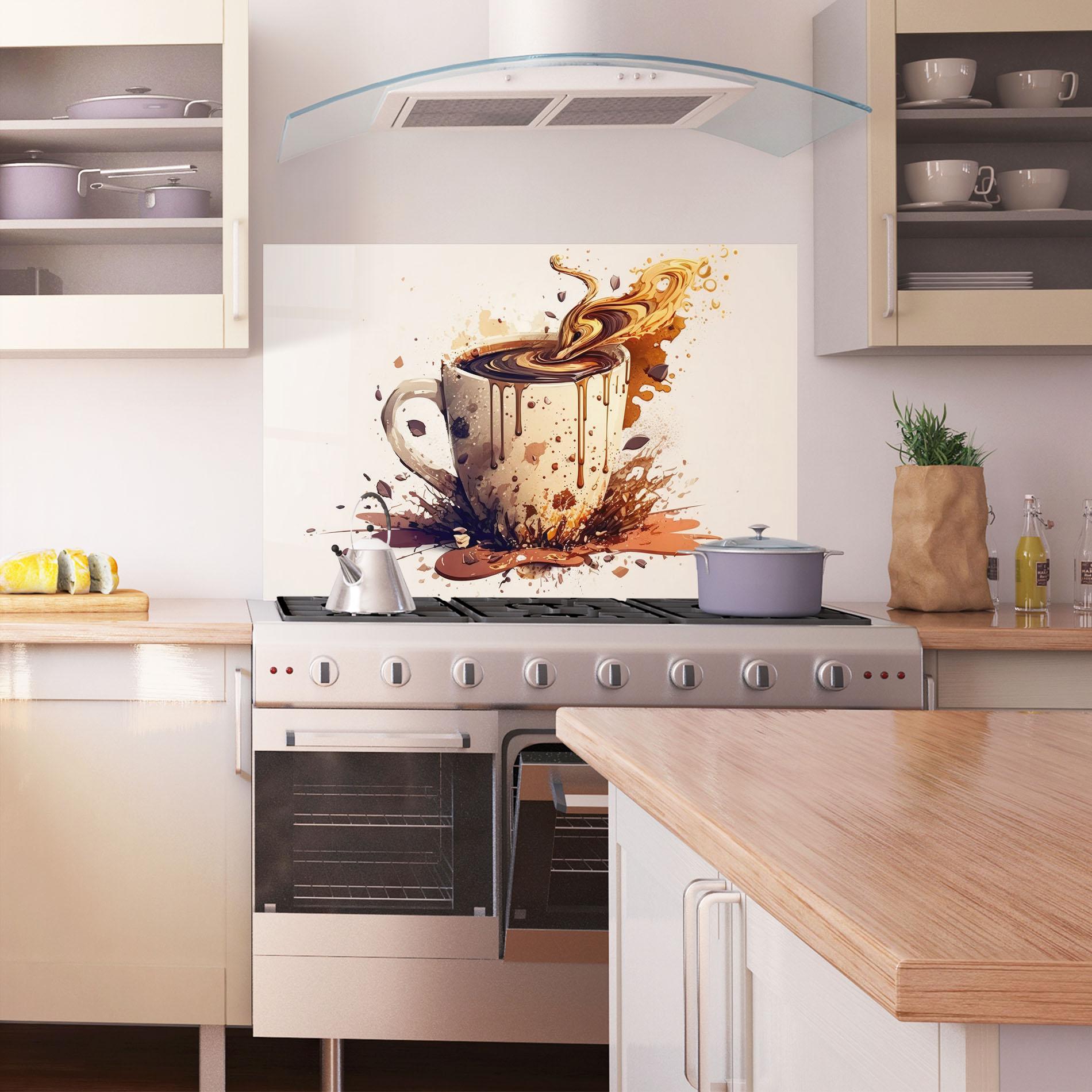 Konyhai üveg hátfal Watercolor Cappuccino mockup 1