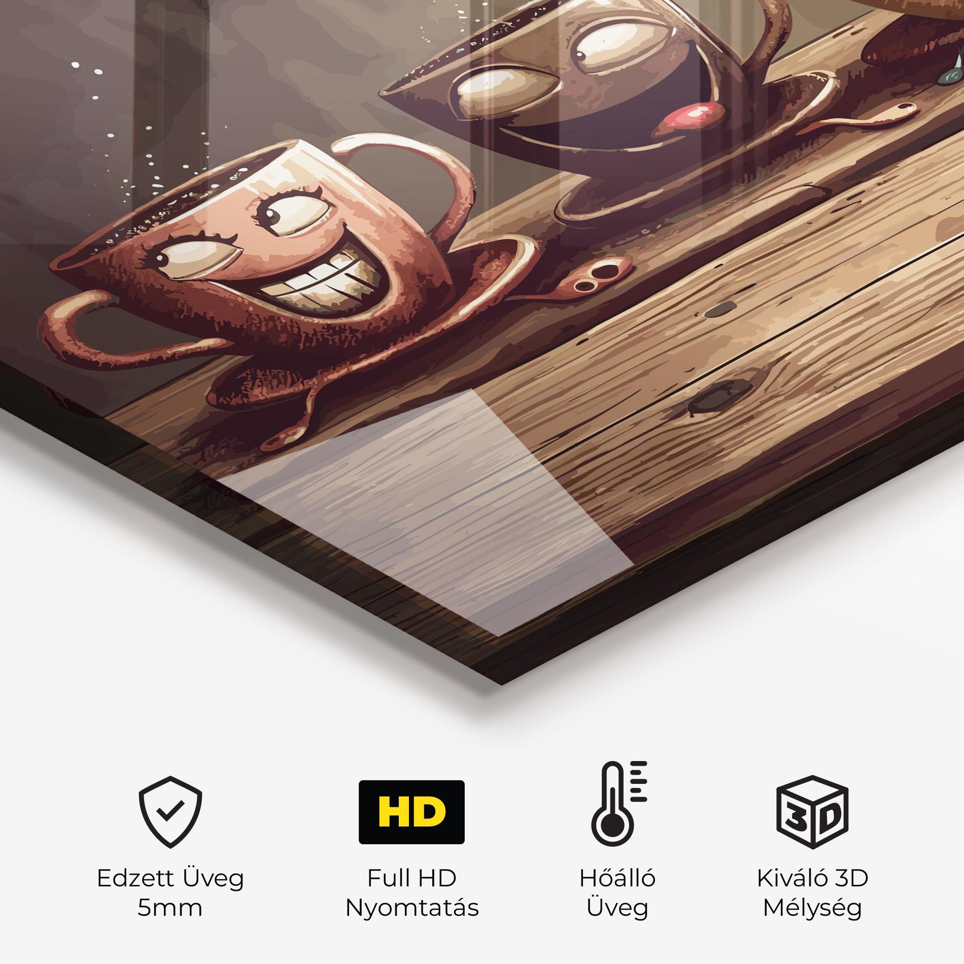 Konyhai üveg hátfal Coffee Faces mockup 2