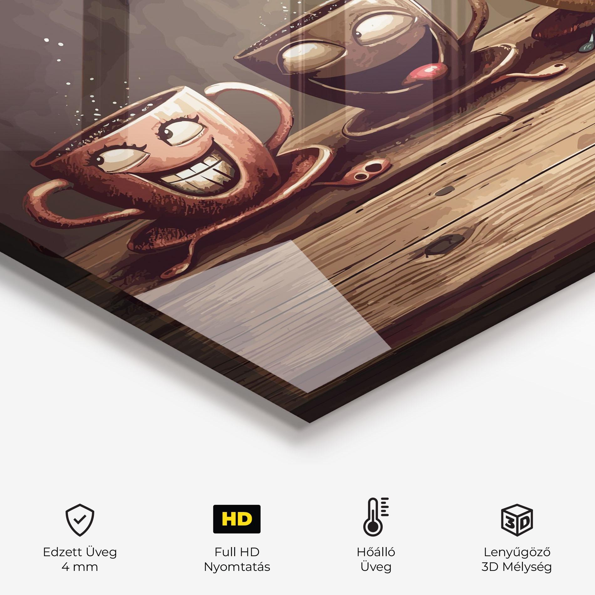 Konyhai üveg hátfal Coffee Faces mockup 2