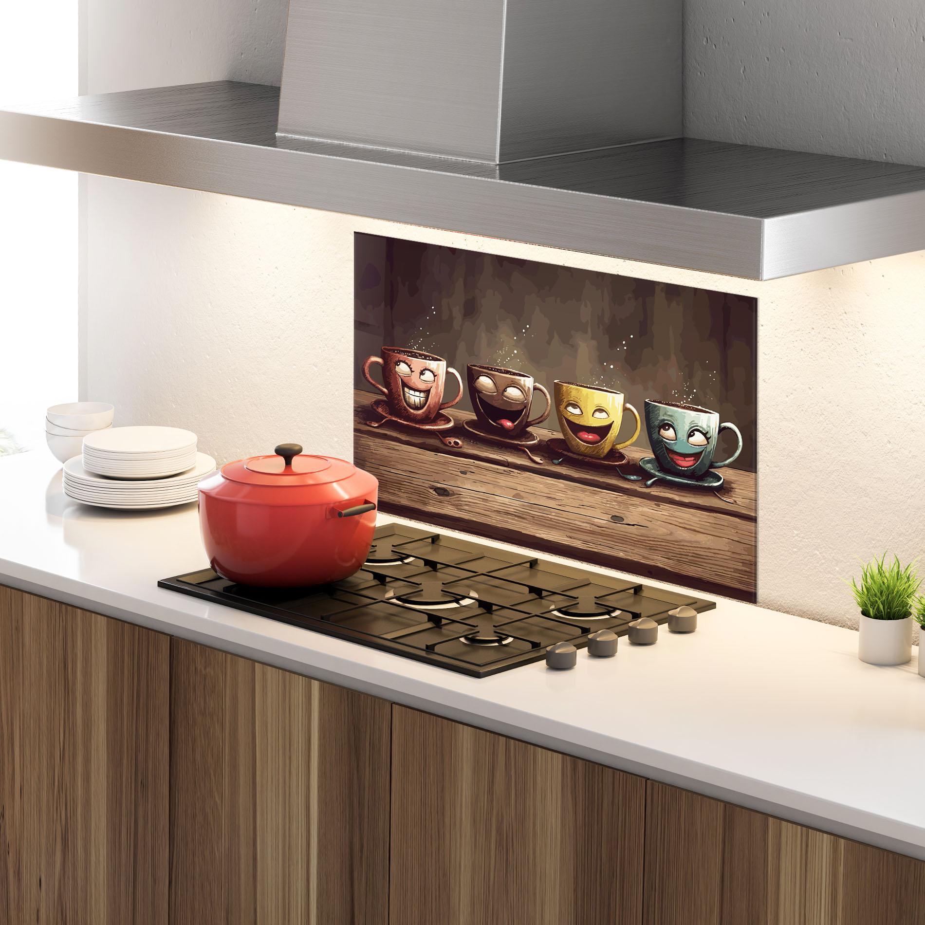 Konyhai üveg hátfal Coffee Faces mockup 4