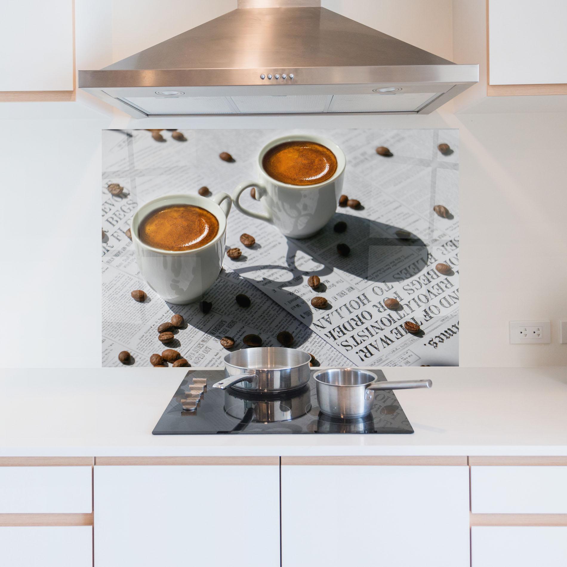 Konyhai üveg hátfal Newspaper Coffee mockup 5
