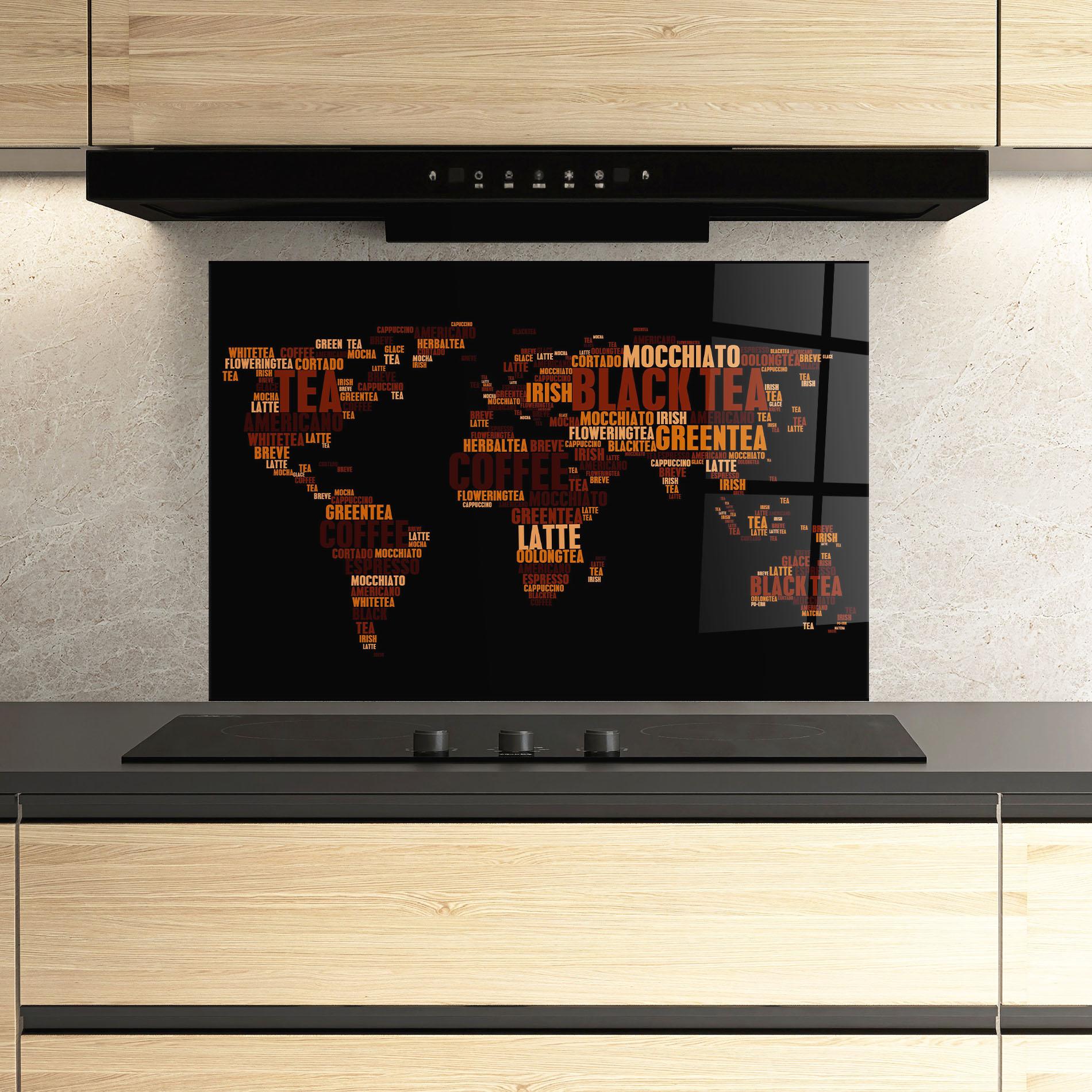 Konyhai üveg hátfal Coffee Black Map mockup 3