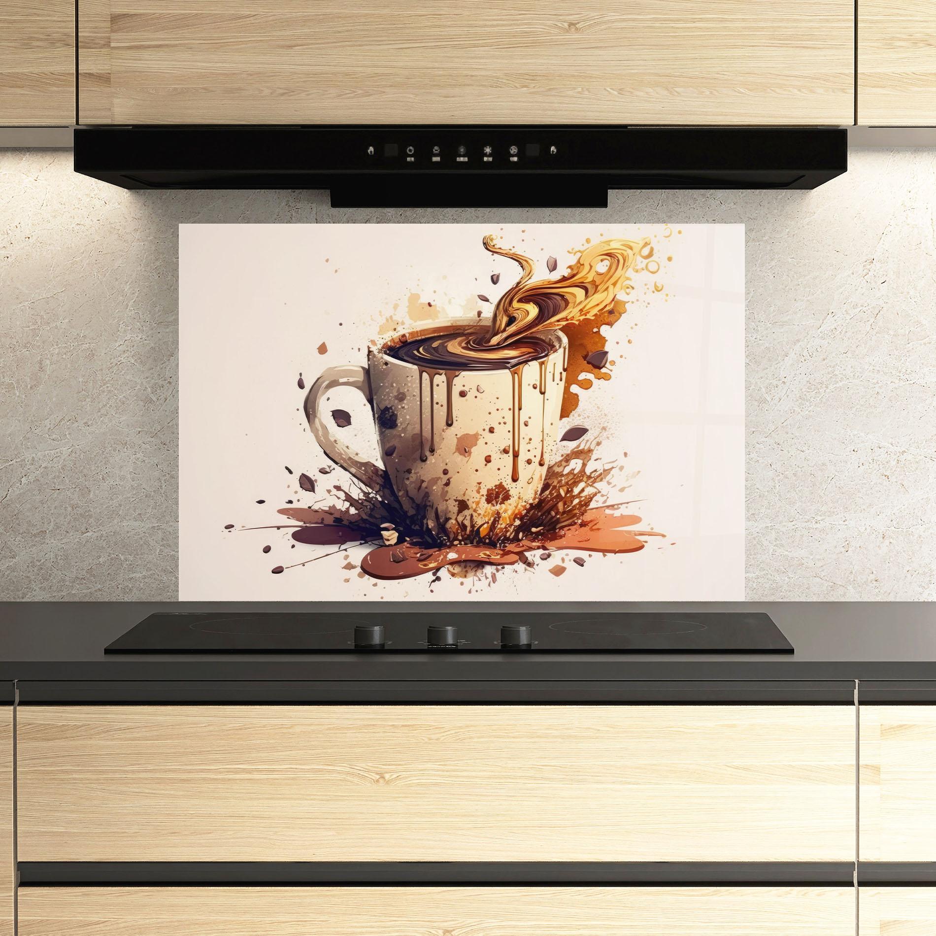Konyhai üveg hátfal Watercolor Cappuccino mockup 3