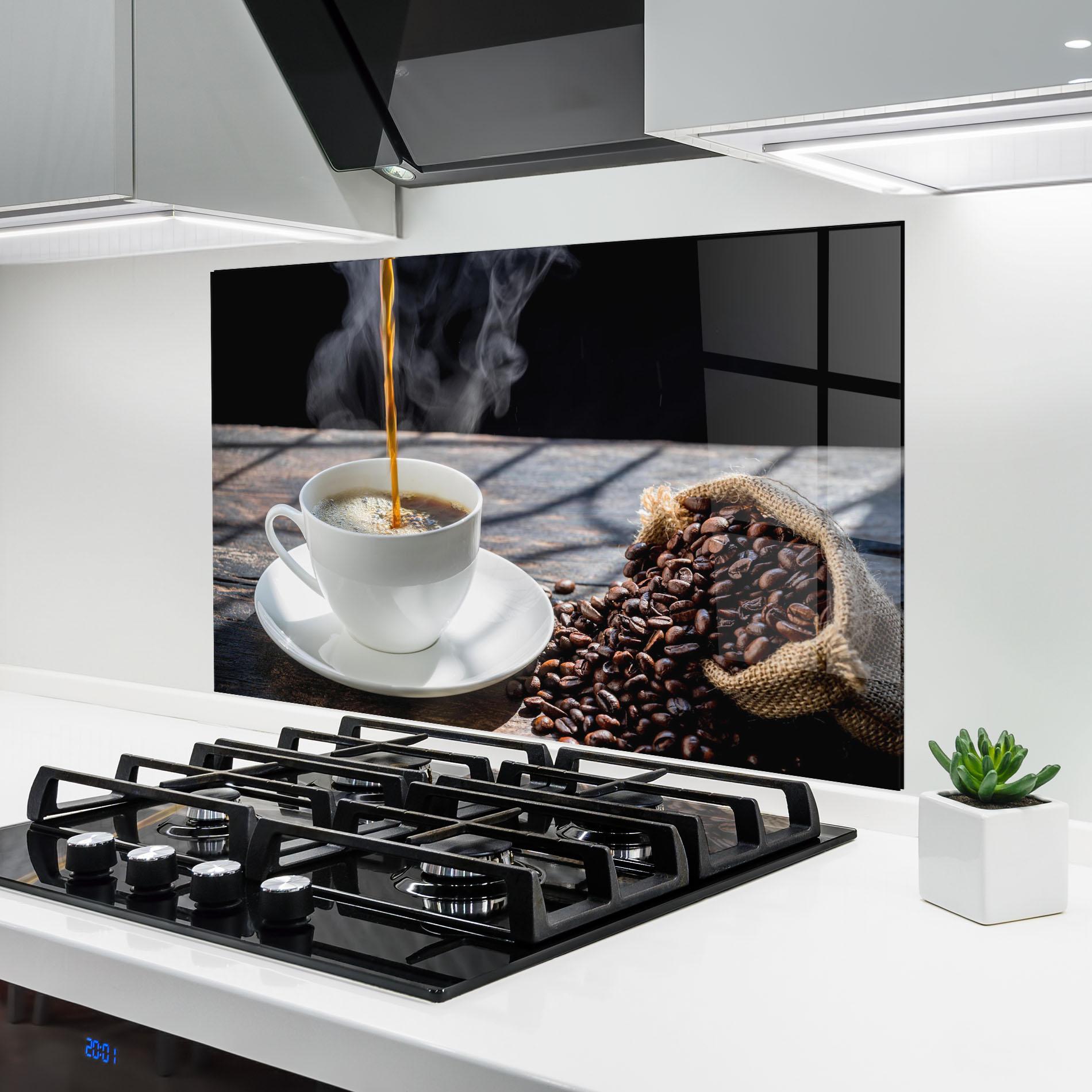 Konyhai üveg hátfal Pouring Coffee mockup 6