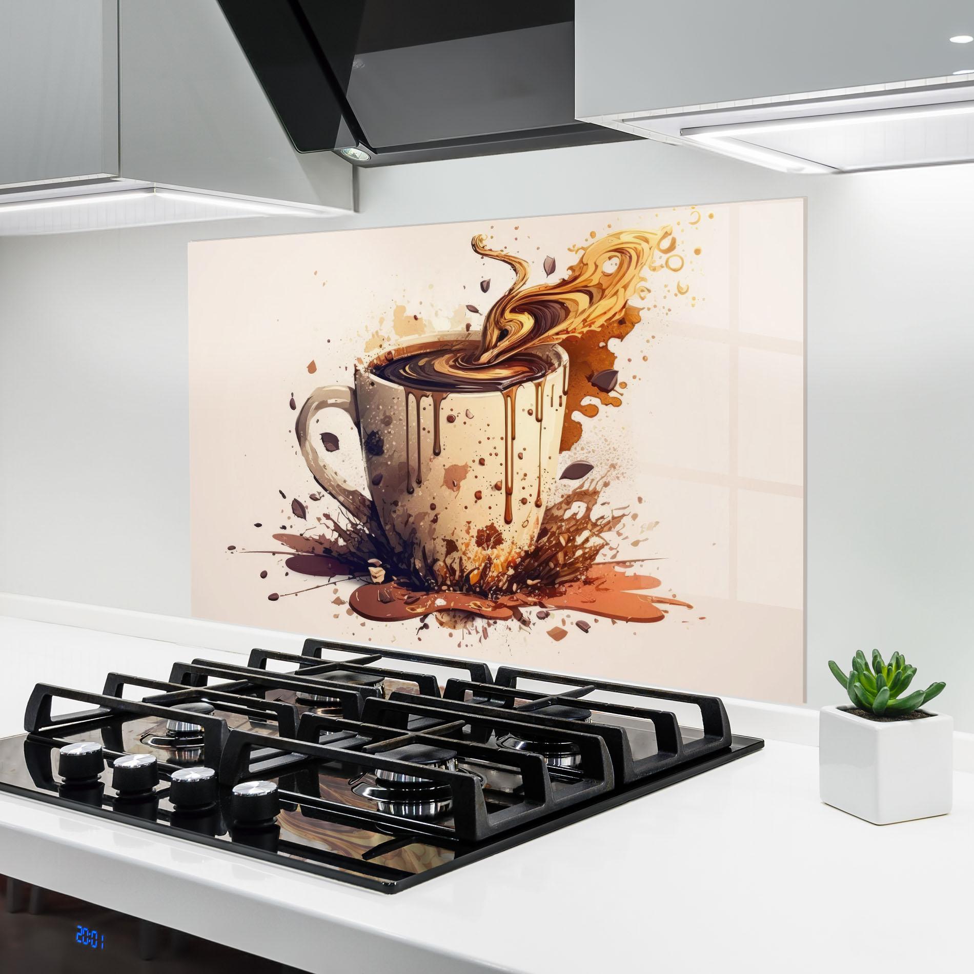 Konyhai üveg hátfal Watercolor Cappuccino mockup 6