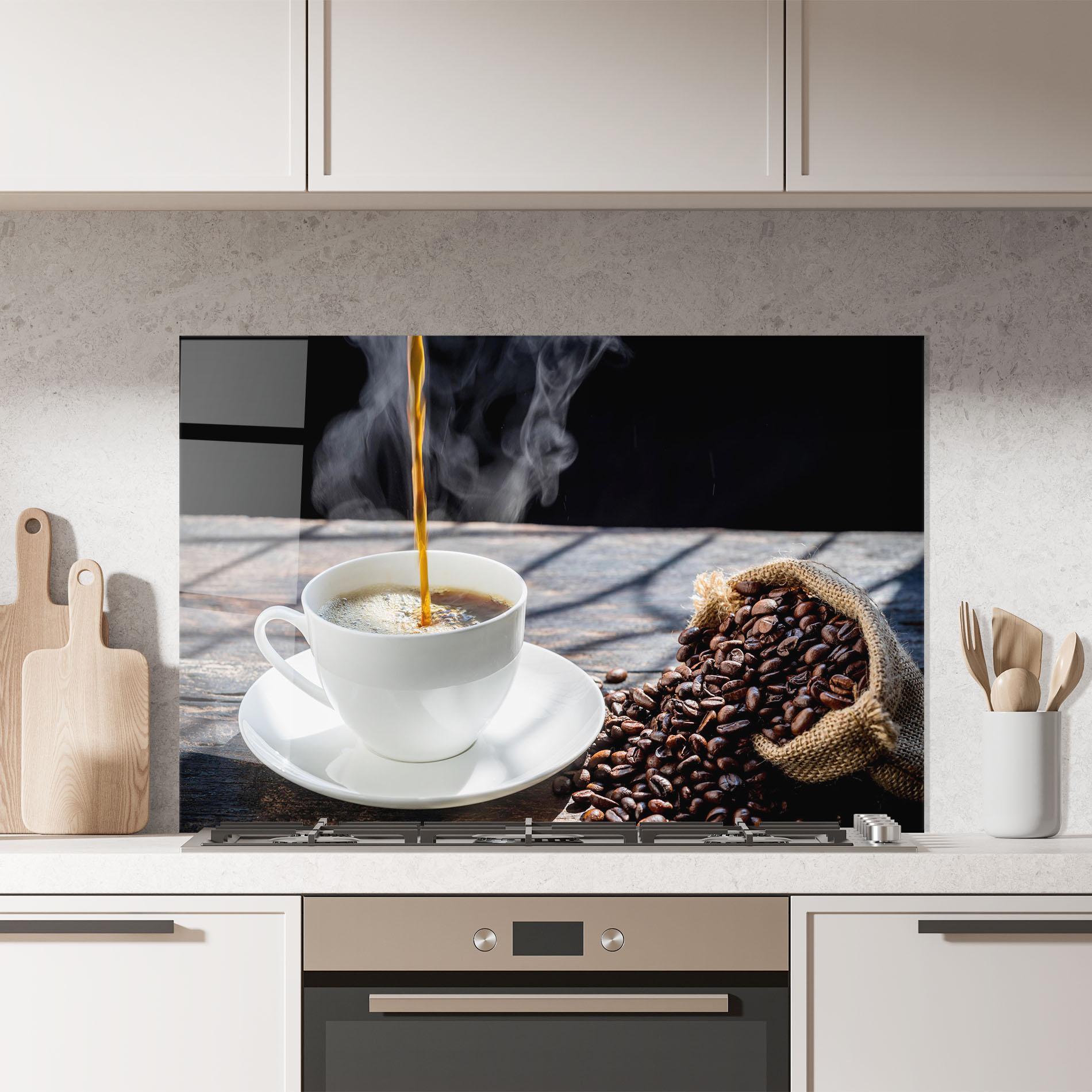 Konyhai üveg hátfal Pouring Coffee mockup 7