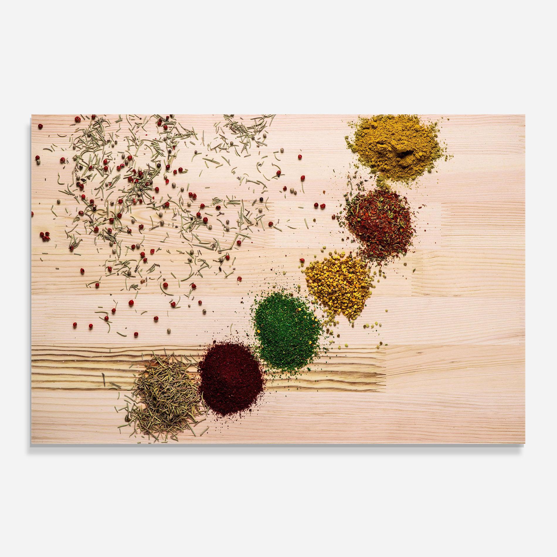 Konyhai üveg hátfal Spices Wooden Table mockup 0